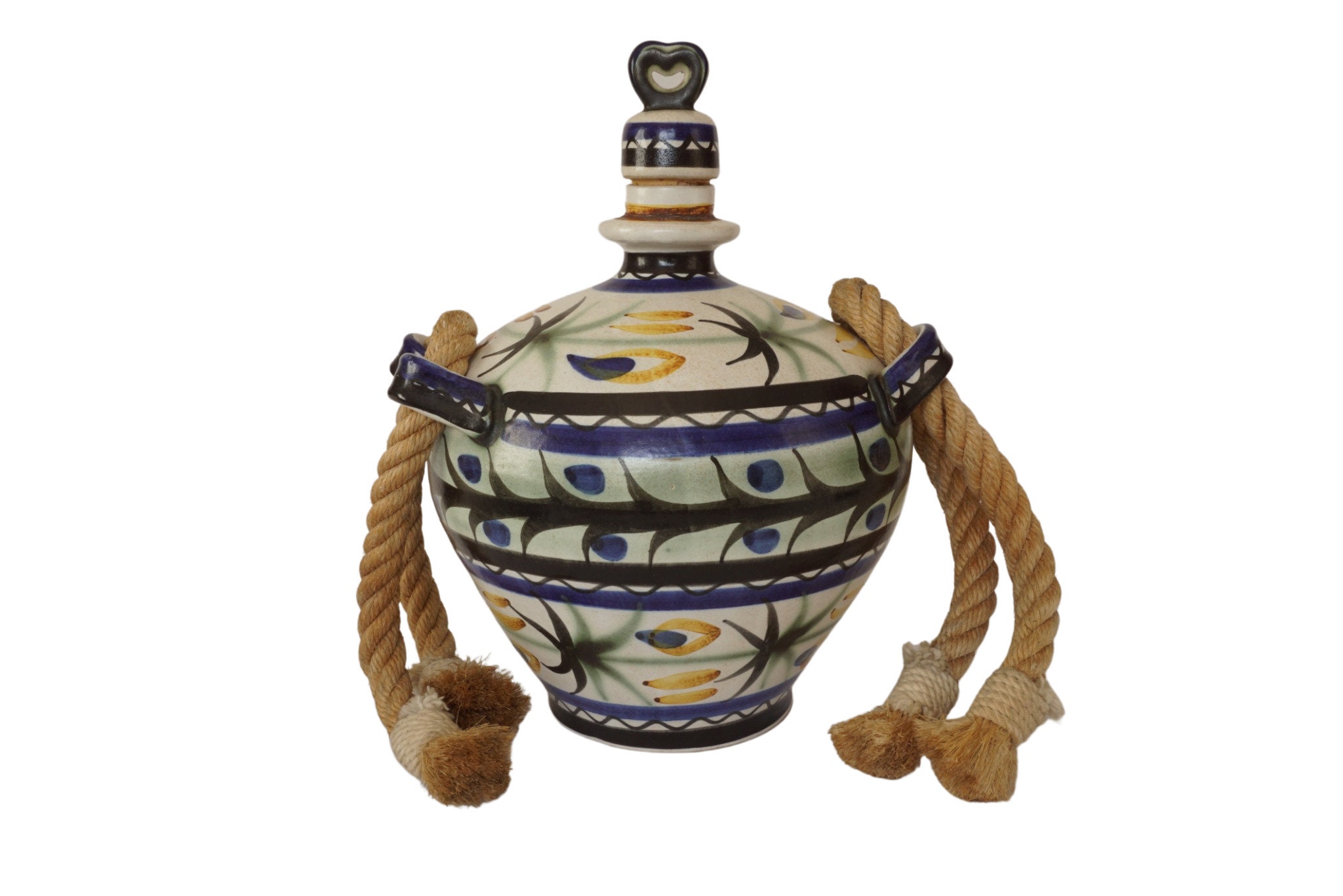 Keraluc Quimper Pottery Vinegar Jug with Hand Painted Advertising for