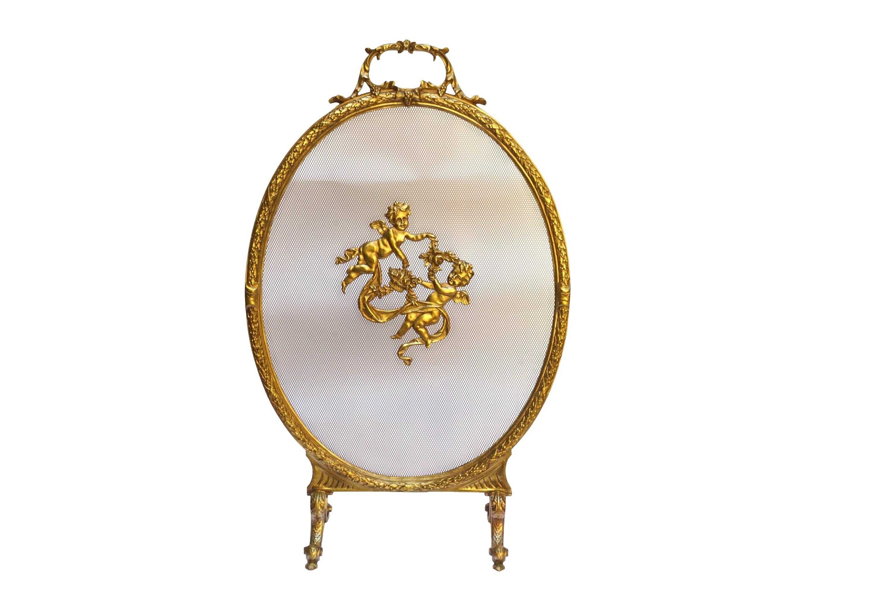 Antique Bronze Fire Screen with Cherubs by Charles Casier, French