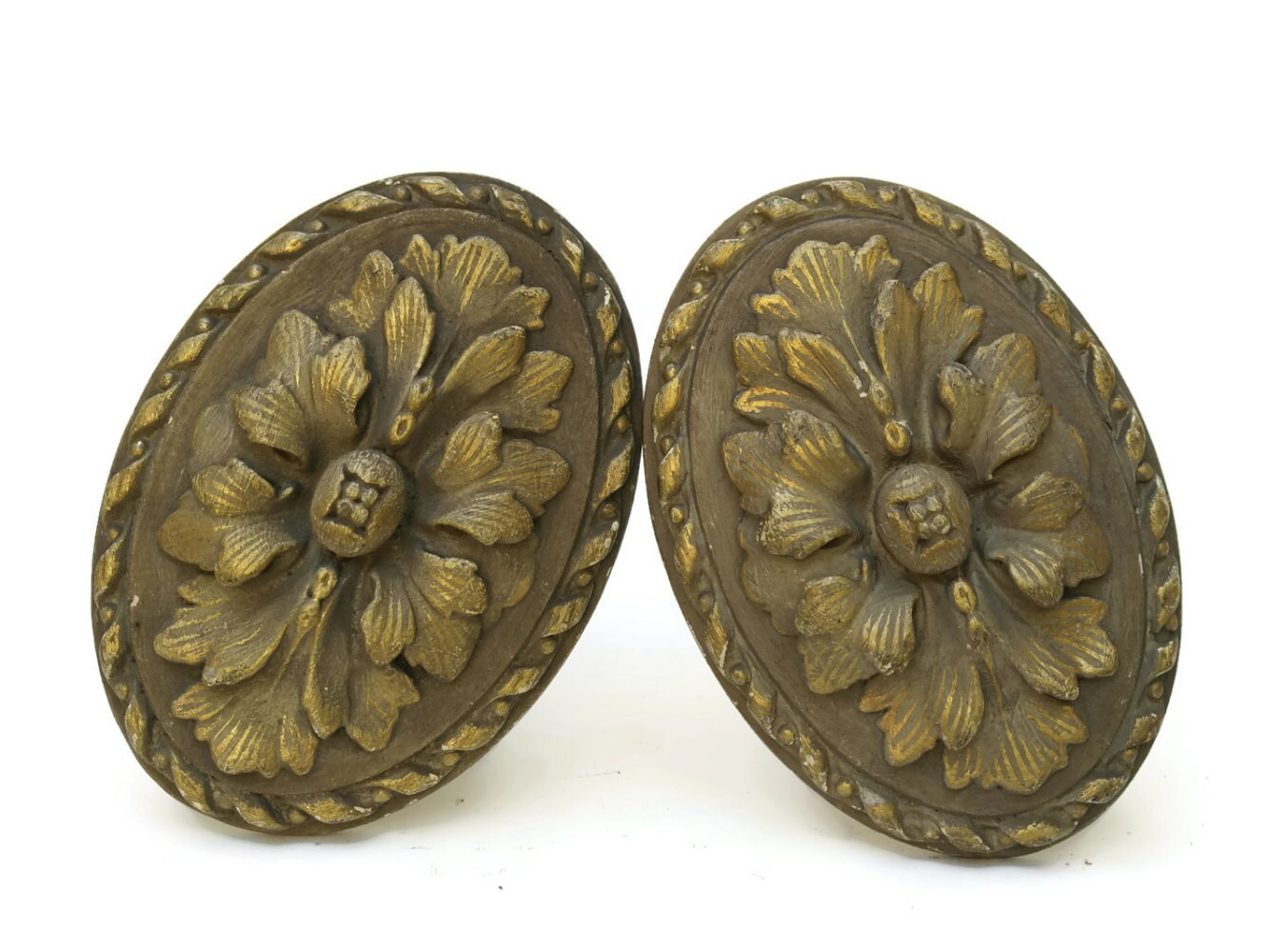 Antique Curtain Tie Backs. French Provincial Decor. Gold Curtain Ties.