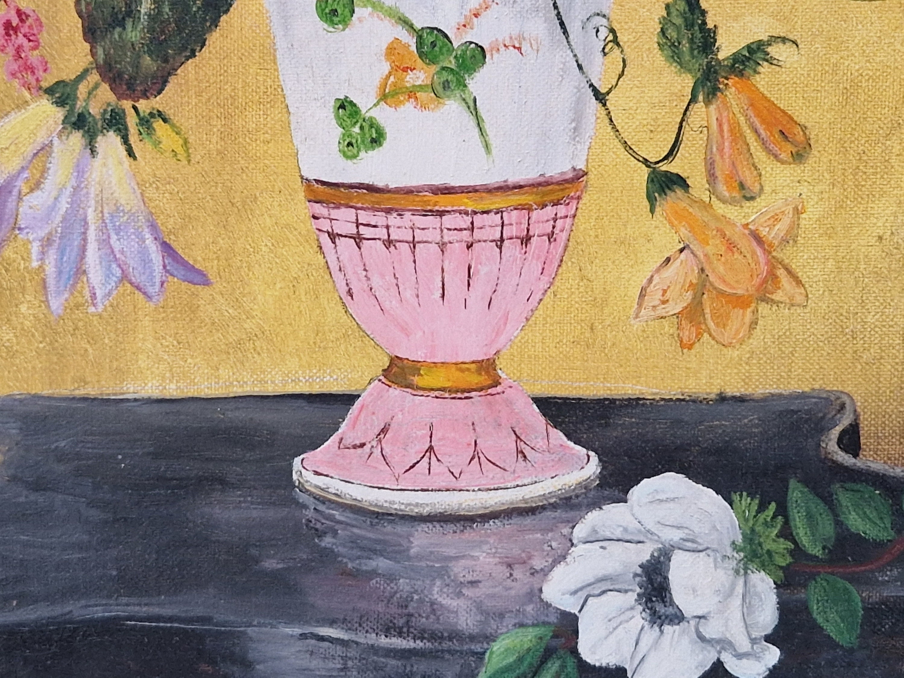 French Still Life Painting with Buttercups and Narcissus Flowers, 20th