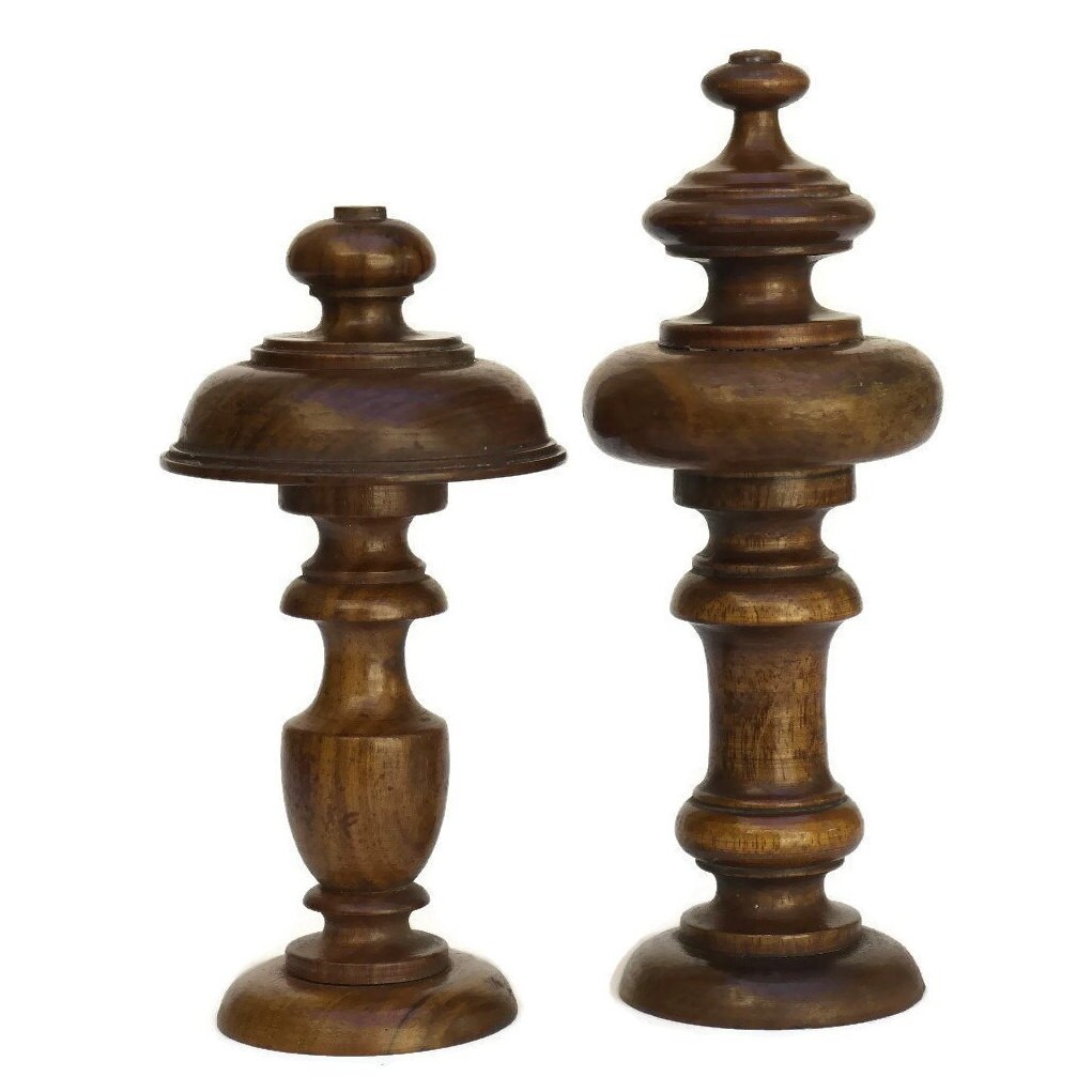 Wooden Antique Finials Set of 3, Decorative Turned Wood Curtain Rod