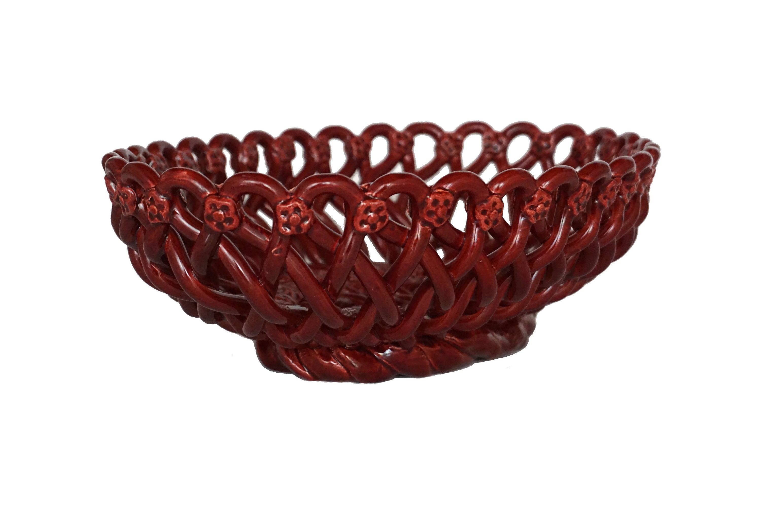 French Pottery Basket Weave Fruit Bowl by Pichon of Uzes, Ceramic Table