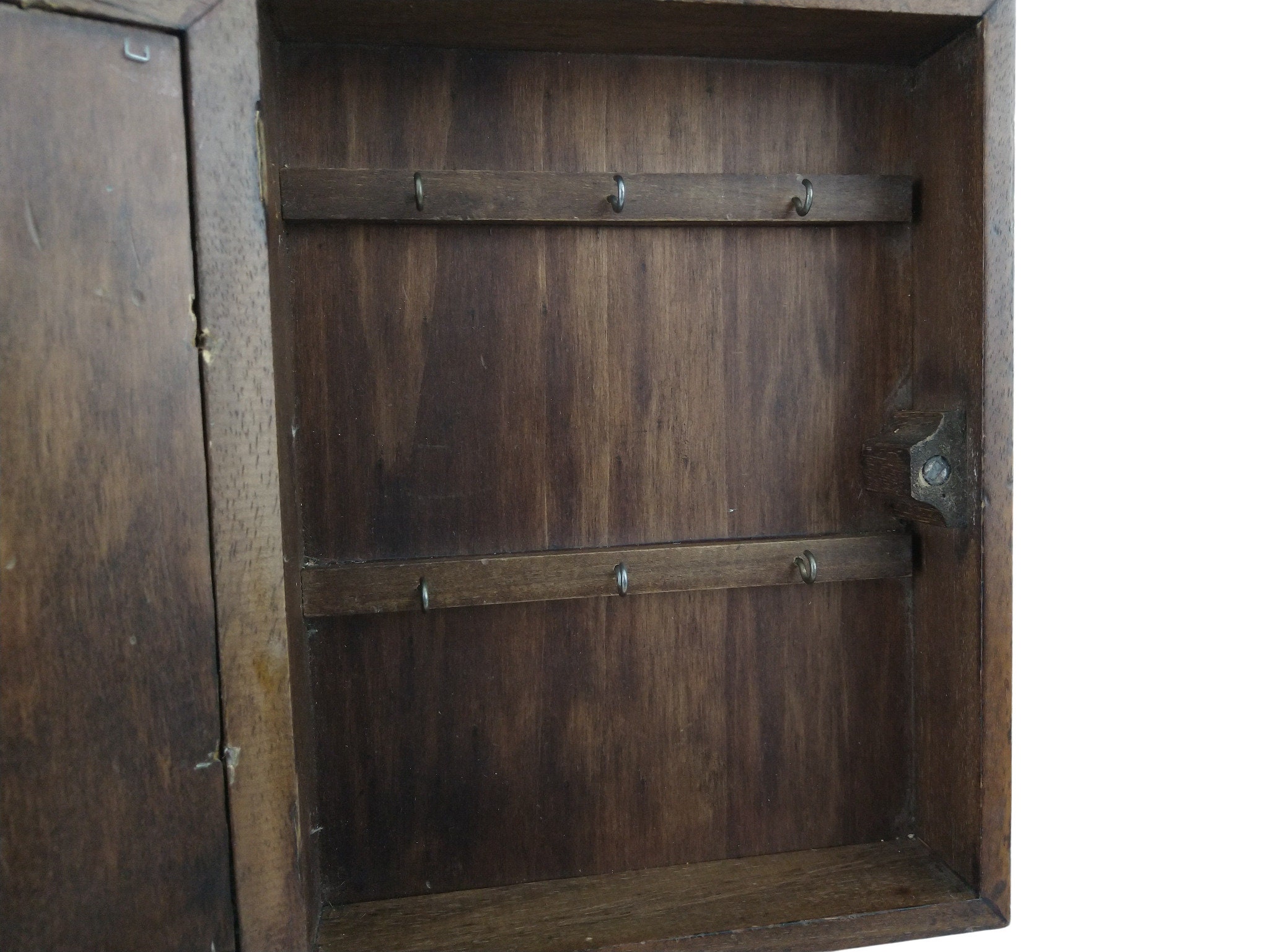 French Wooden Key Holder with Antique Victorian Fashion Print