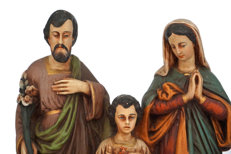 Holy Family Plaster Statue with Child Jesus, Virgin Mary and Saint Joseph image 3