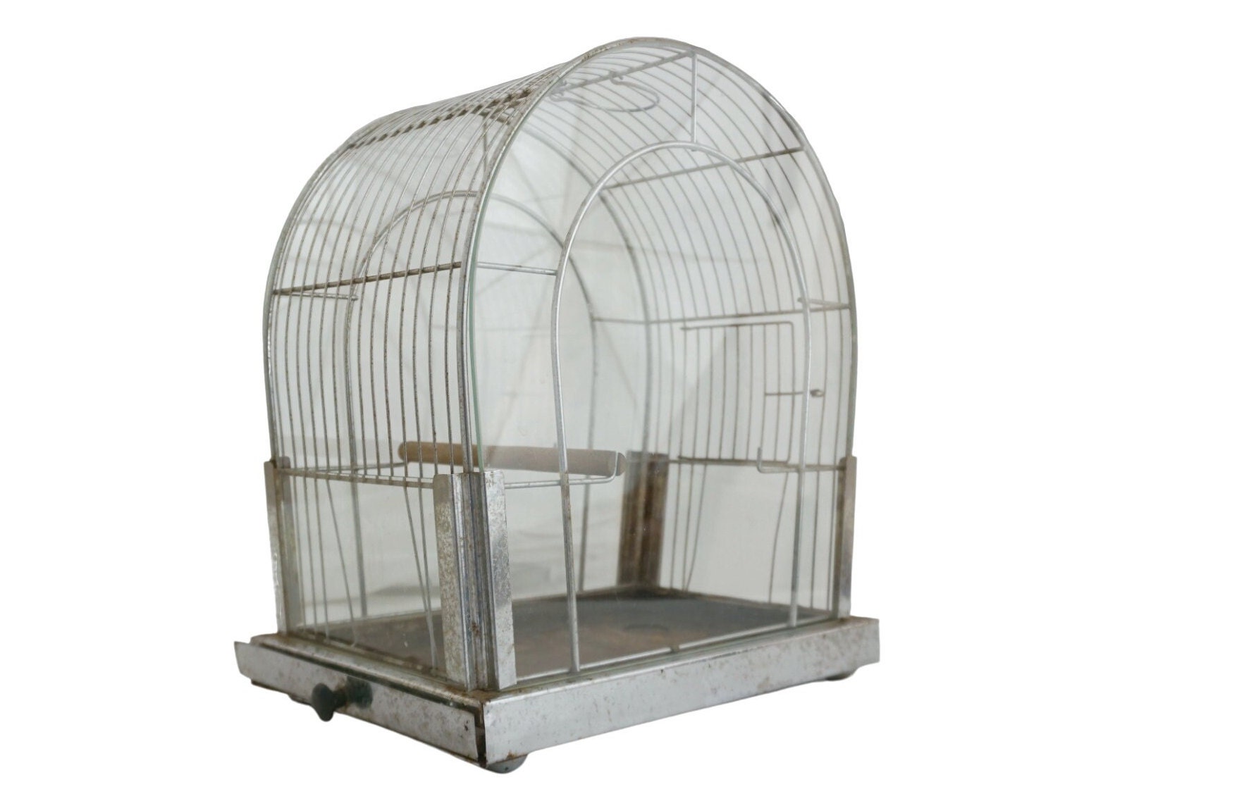 RESERVED for Terri. Art Deco Metal and Glass Bird Cage