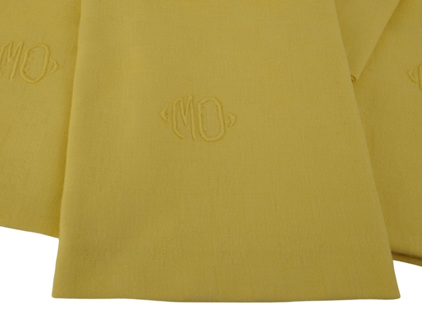 Vintage French Damask Napkins, Set of 6, Pastel Yellow Monogram