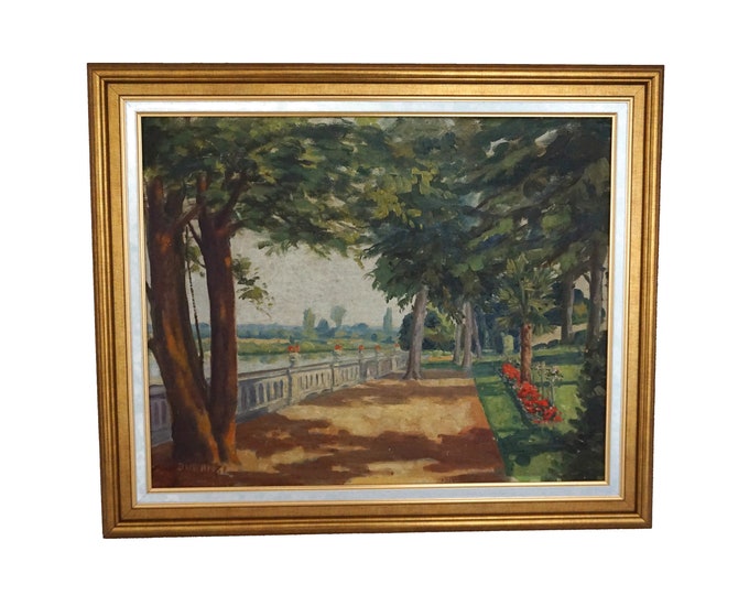 Park and Flower Garden Landscape Painting, French Original Signed Art