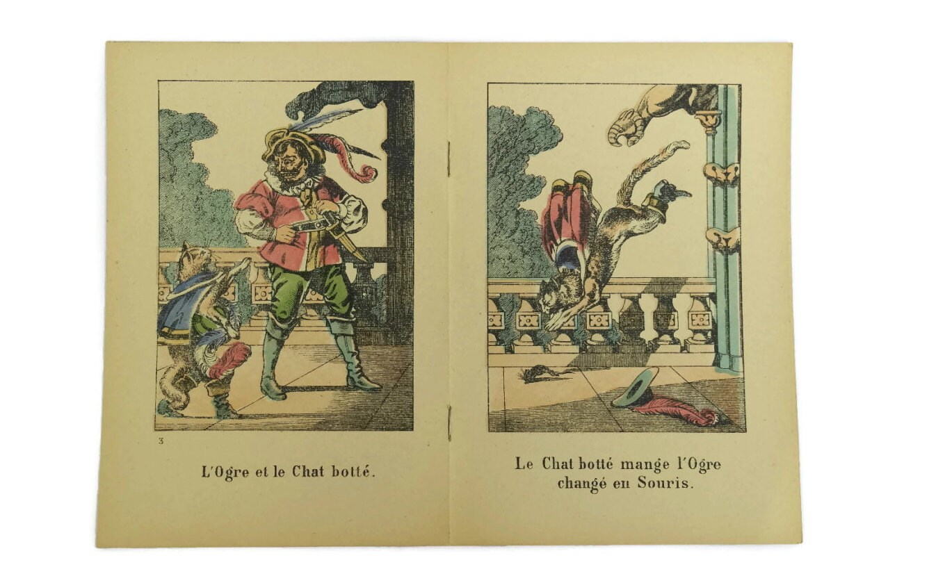 Antique French Children S Story Book Folktale In French With Pellerin Epinal Print Illustrations Serie Ecossaise Le Chat Botte