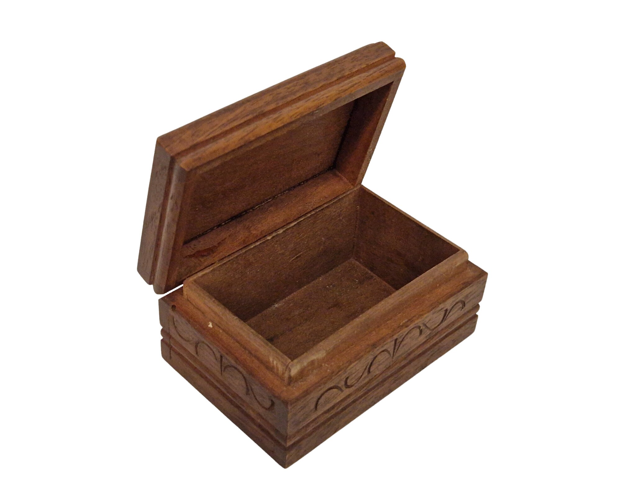 Swiss Black Forest Carved Wood Stamp Box with Edelweiss Flower