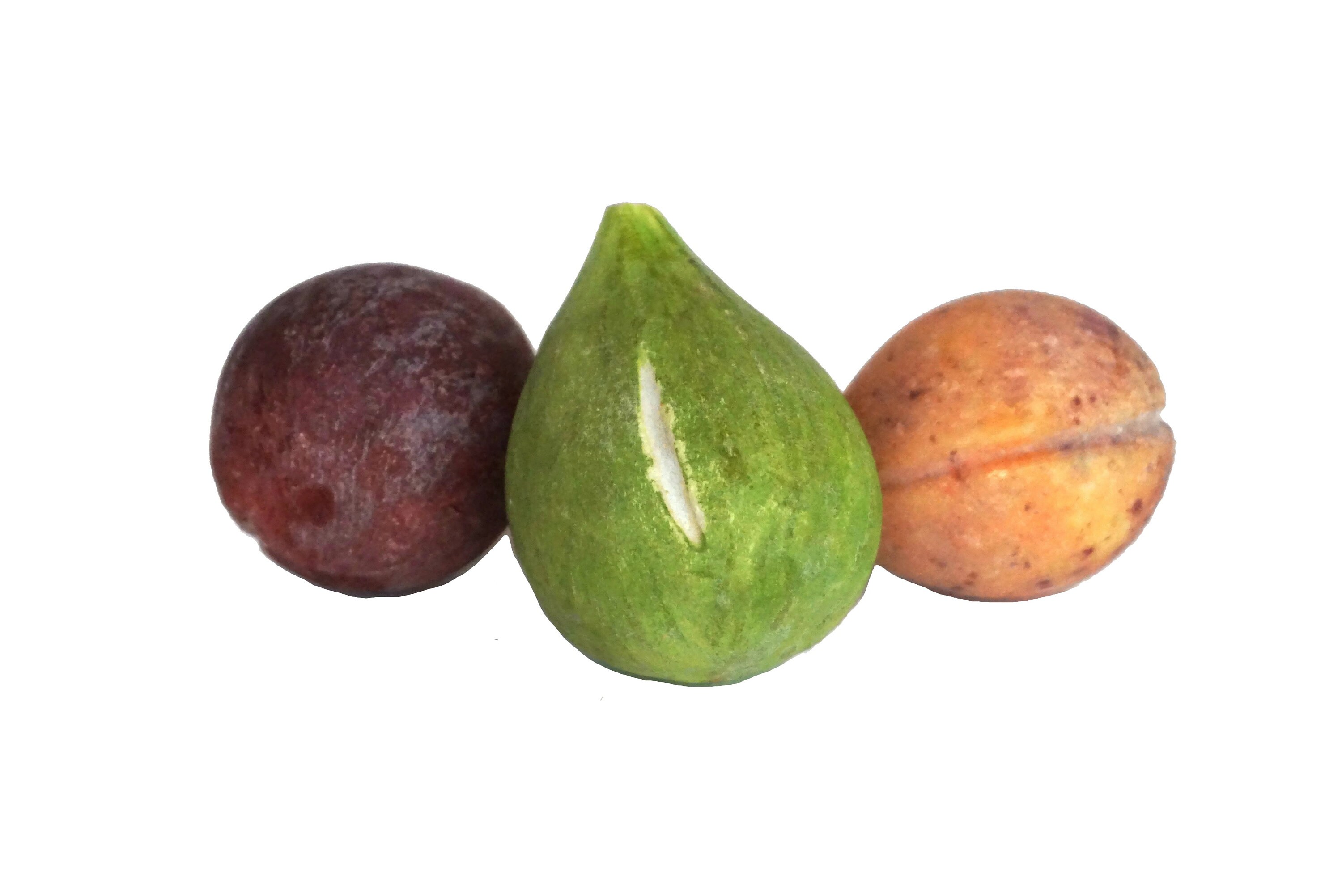 Hand Carved Stone Fruit Figurines, Italian Marble Faux Fig and Apricot