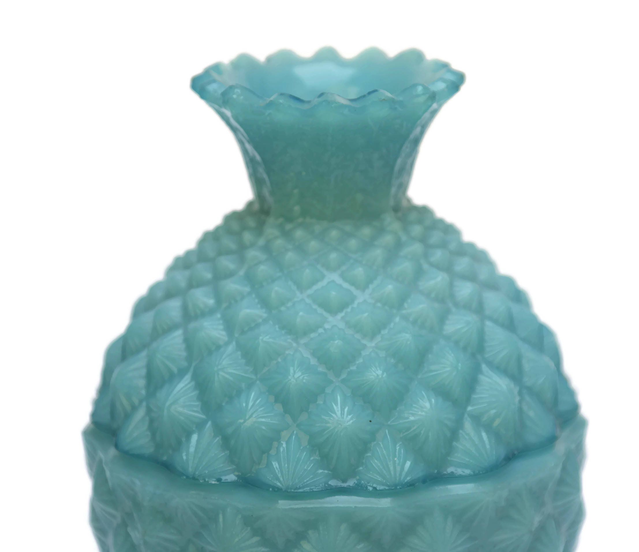 French Blue Milkglass Pineapple Candy Dish with Lid.
