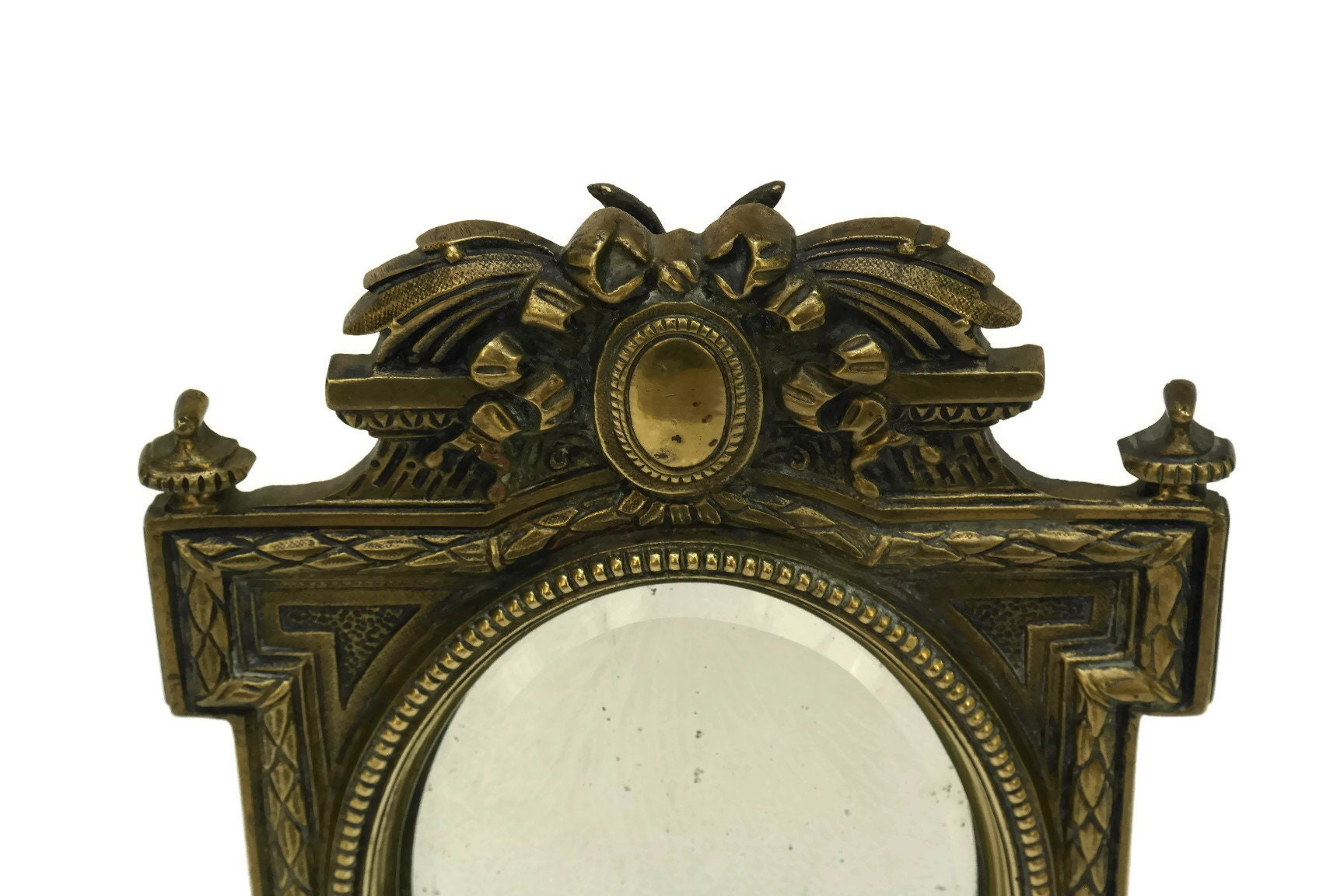 Bronze Standing Mirror with Beveled Glass, Antique French Vanity Makeup