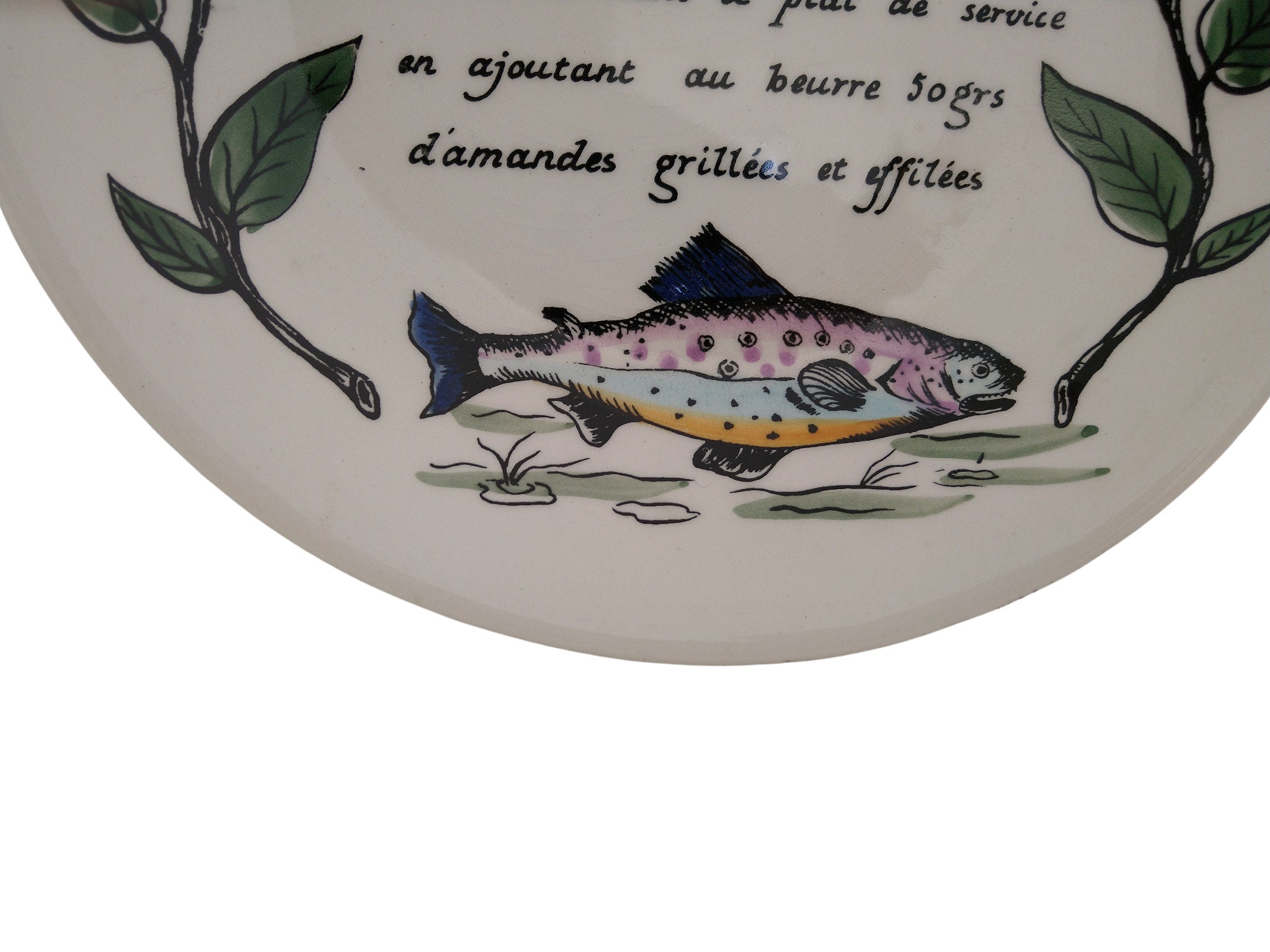 French Trout with Almonds Recipe Wall Plate by GIEN, Rustic Country