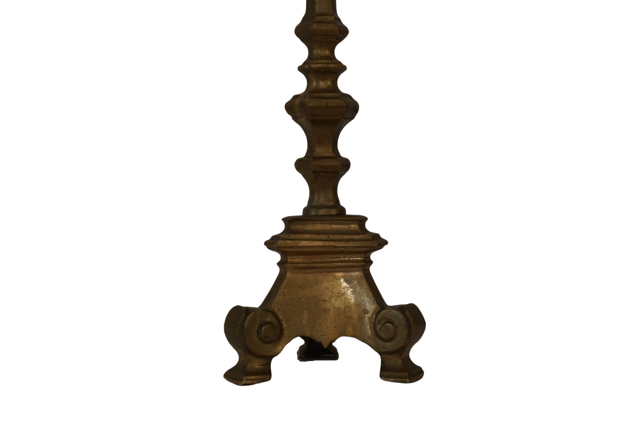 Antique Church Brass Candlestick Holder, French Altar Pillar Candleholder