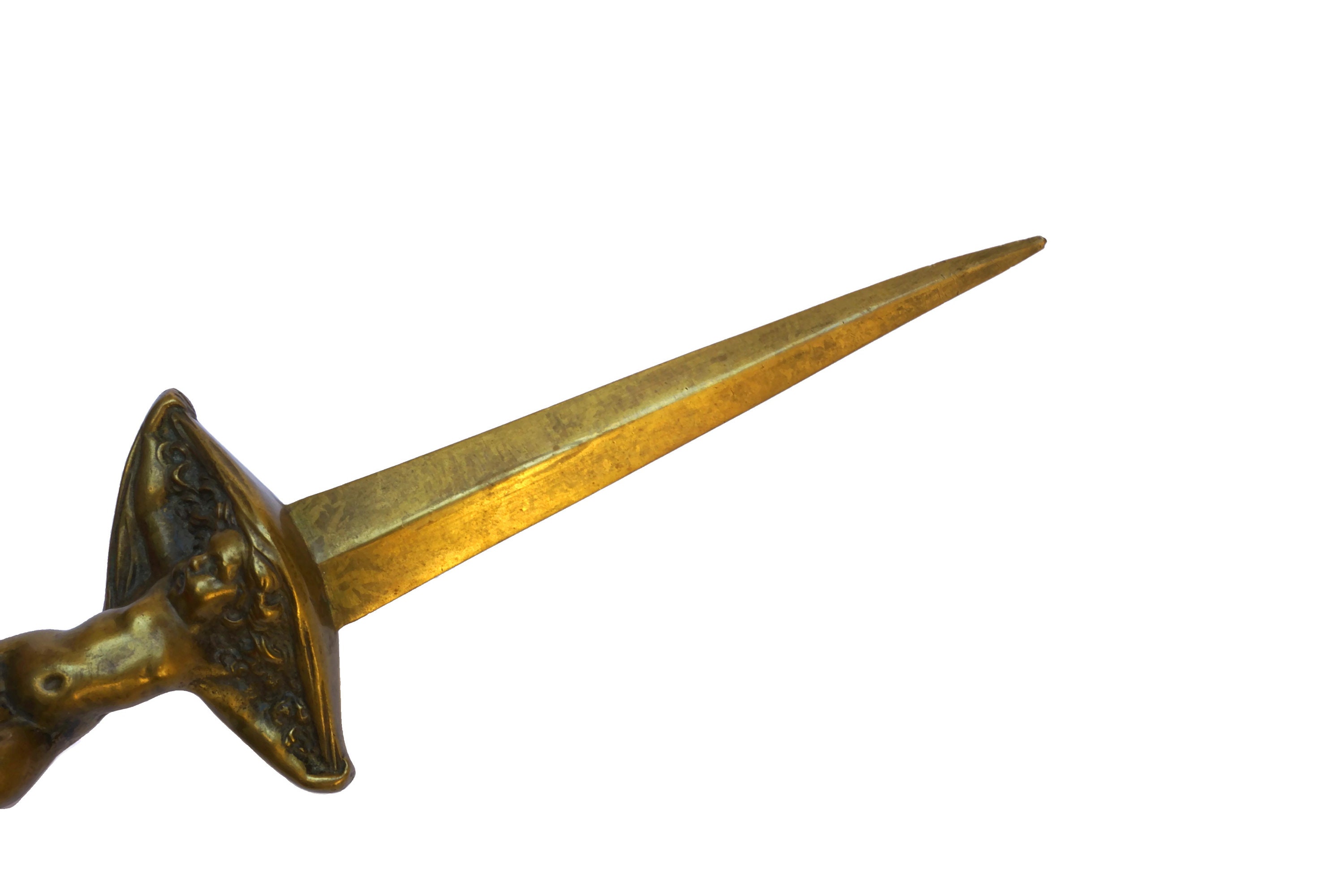 Antique Bronze Letter Opener with Cherub Figure Handle, 19th Century