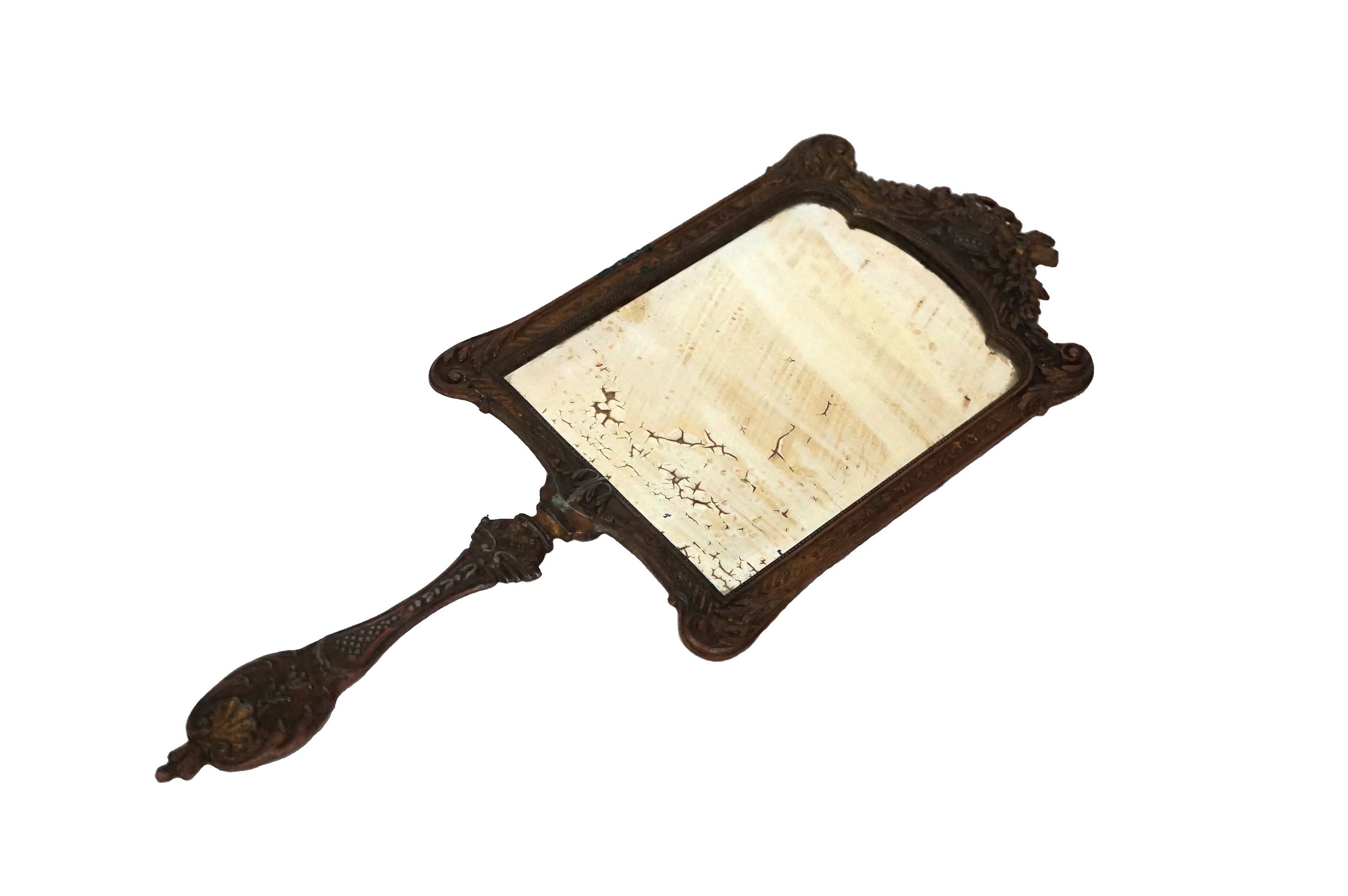 French Antique Makeup Hand Mirror, Beveled Vanity Looking Glass