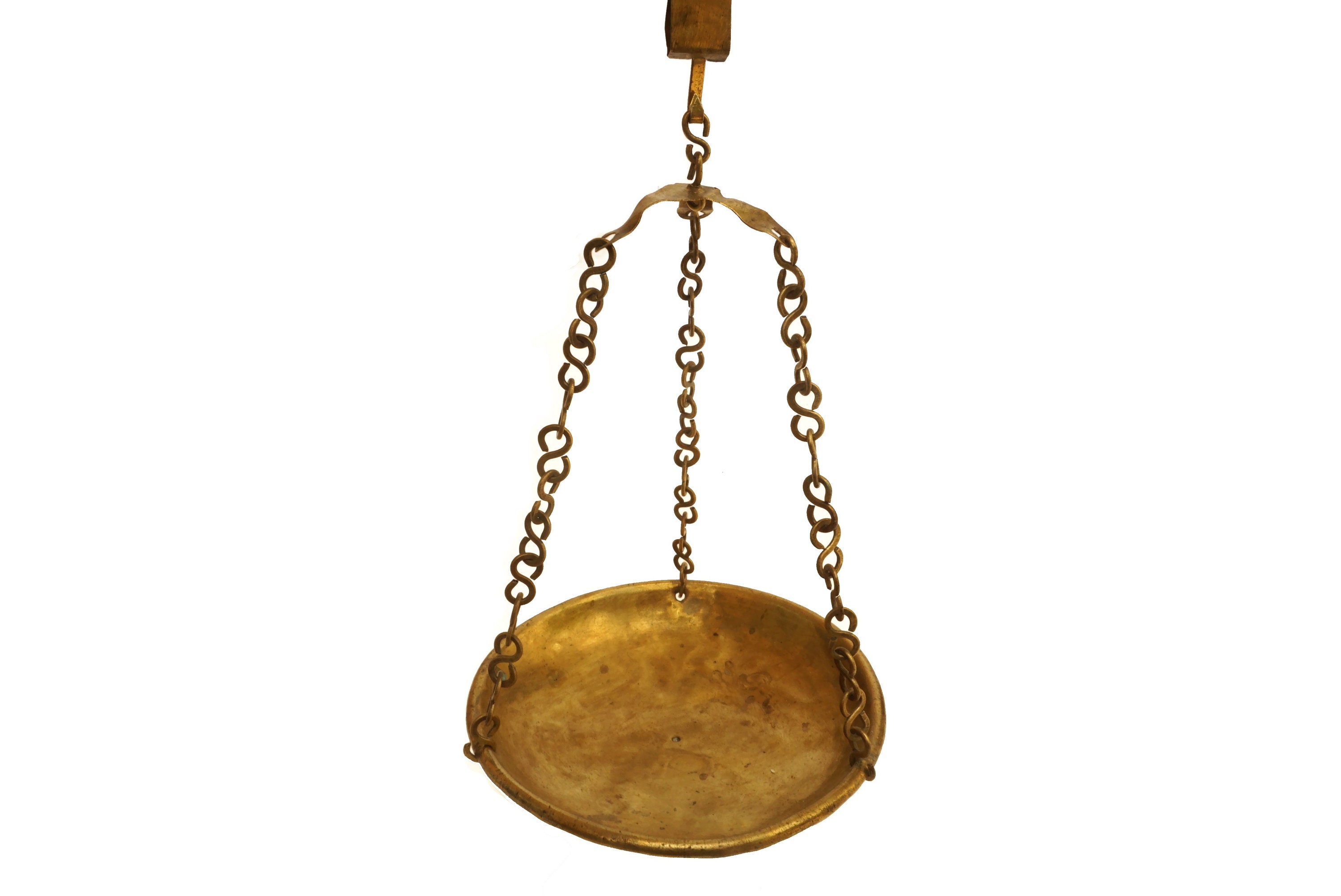 Antique Brass Steelyard Hanging Balance Scale with Single Pan, Beam