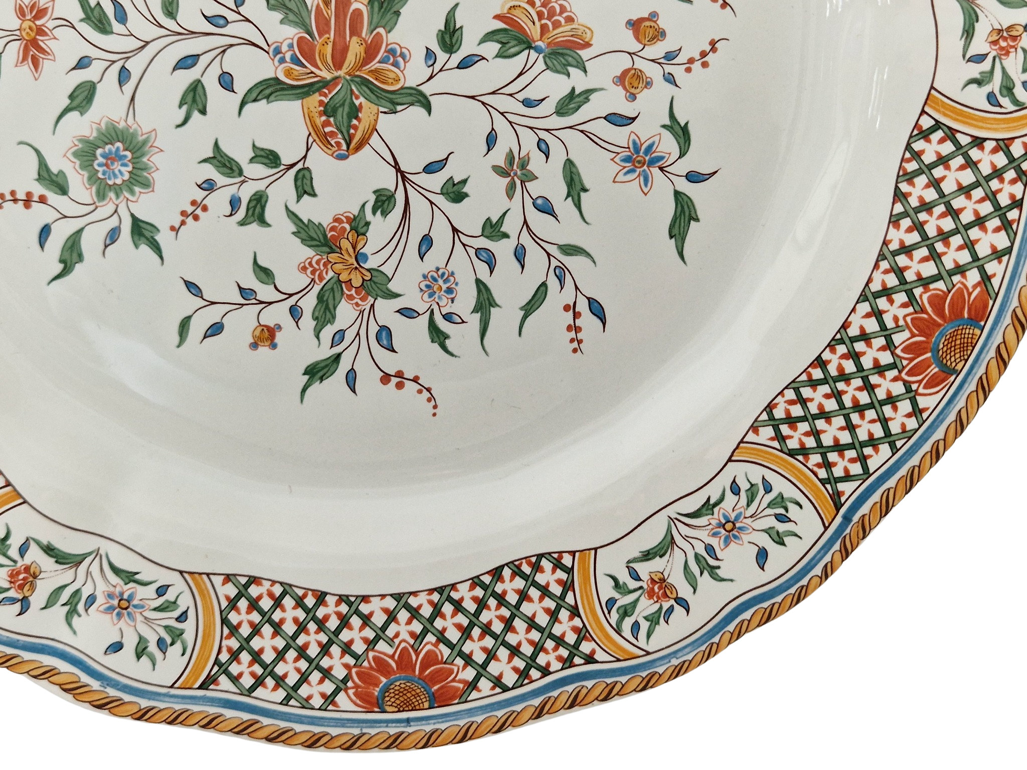 French Cake Plate by Gien in 18th Century Rouen Au Sainfoin Pattern