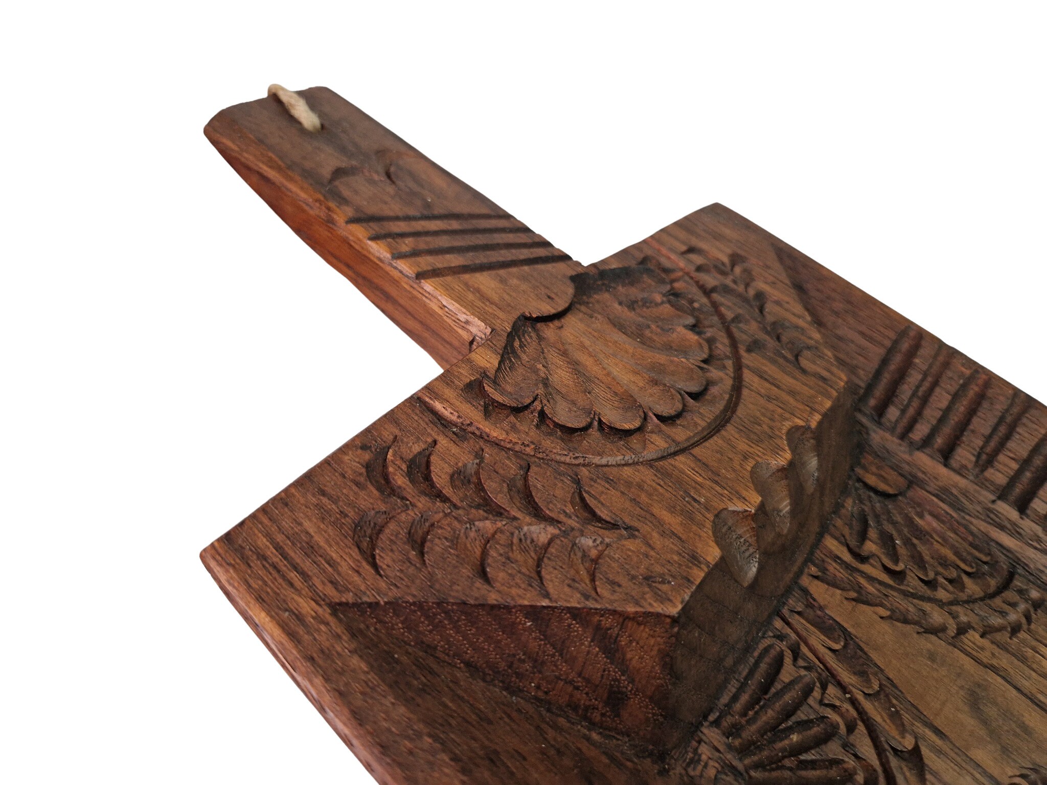 Vintage Folk Art Carved Wood Bread Board, Rustic European Kitchen and