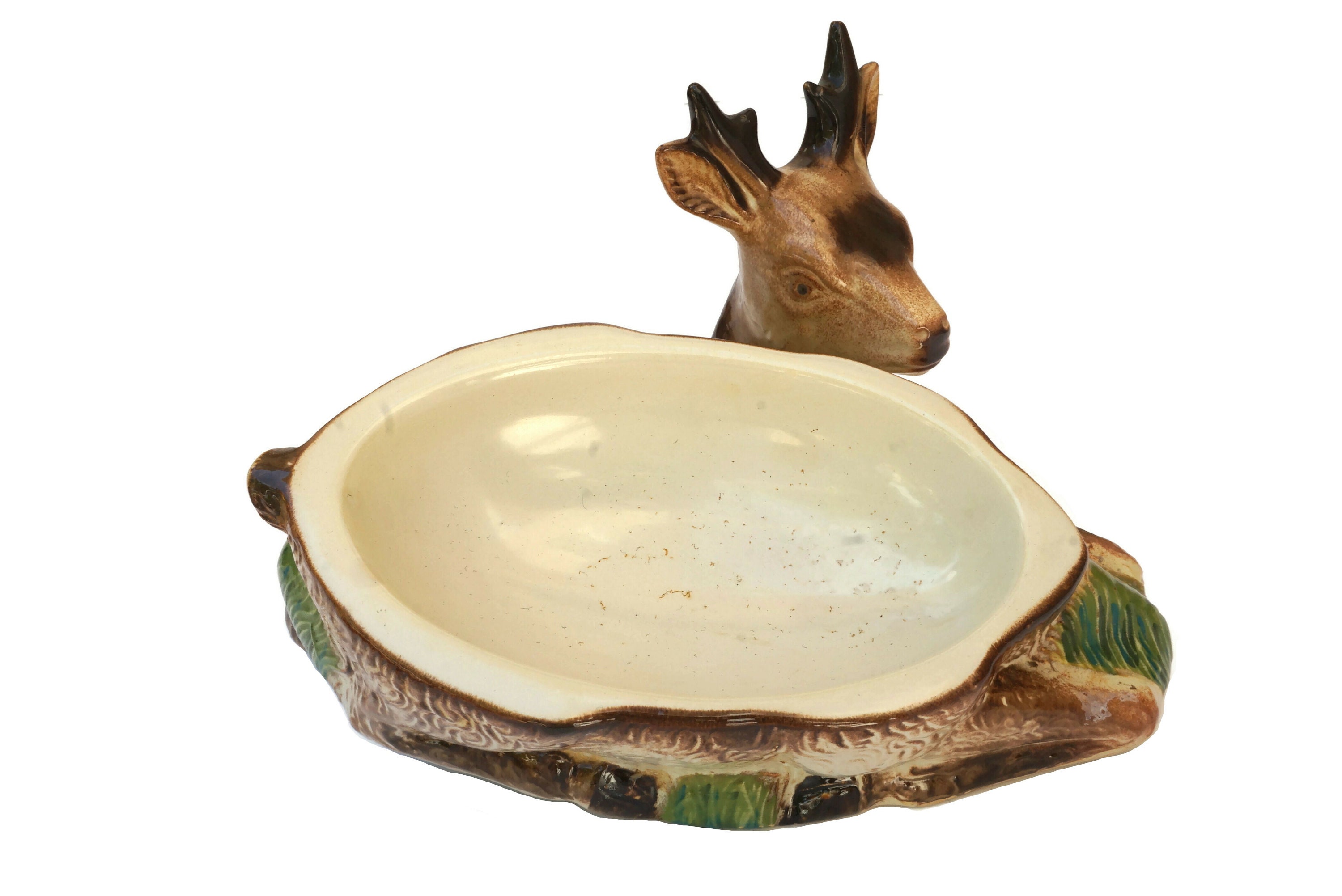 French Majolica Deer Tureen, Woodland Kitchen Terrine and Christmas