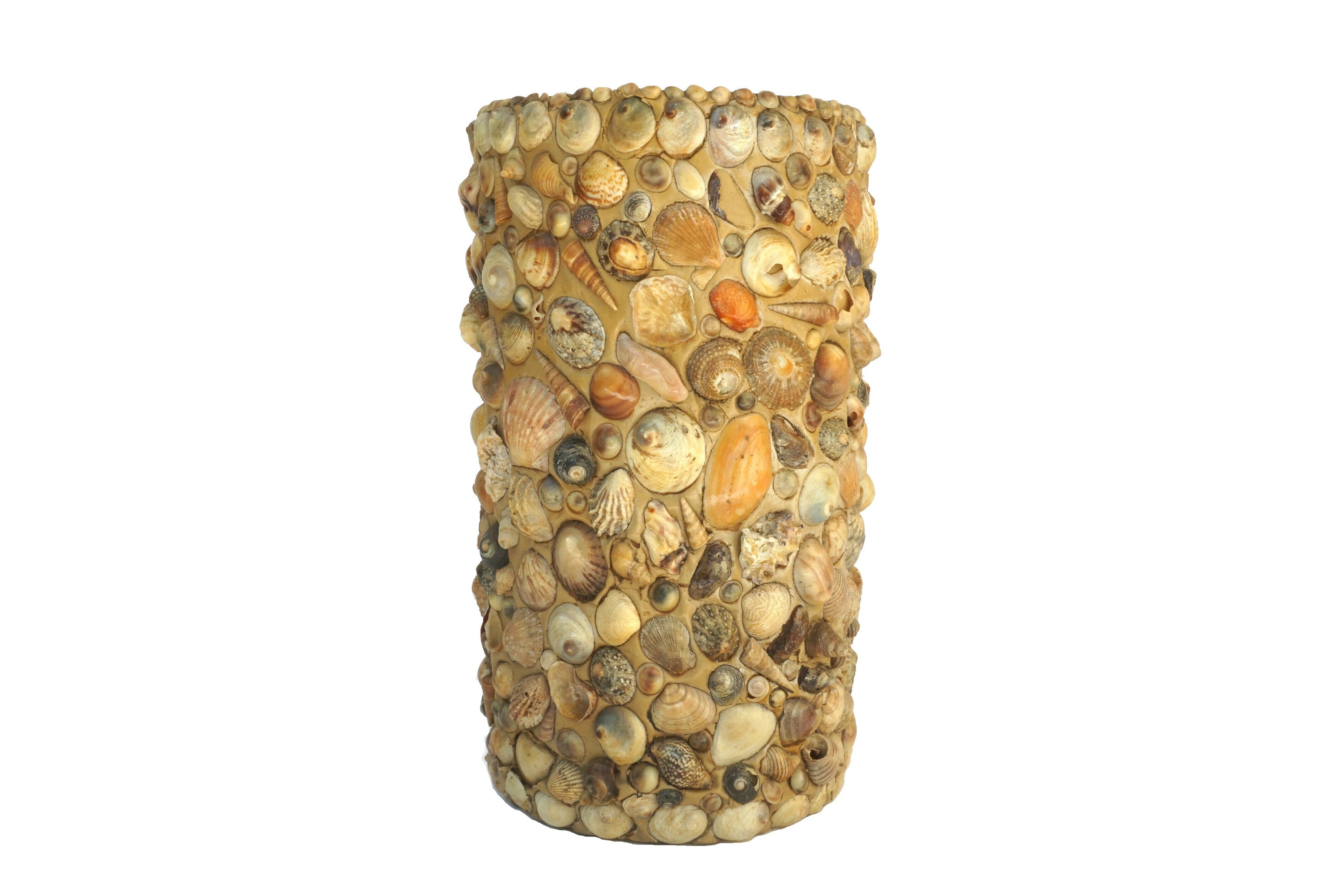 Mid Century Seashell Vase, Large Vintage Shell Mosaic Art Glass