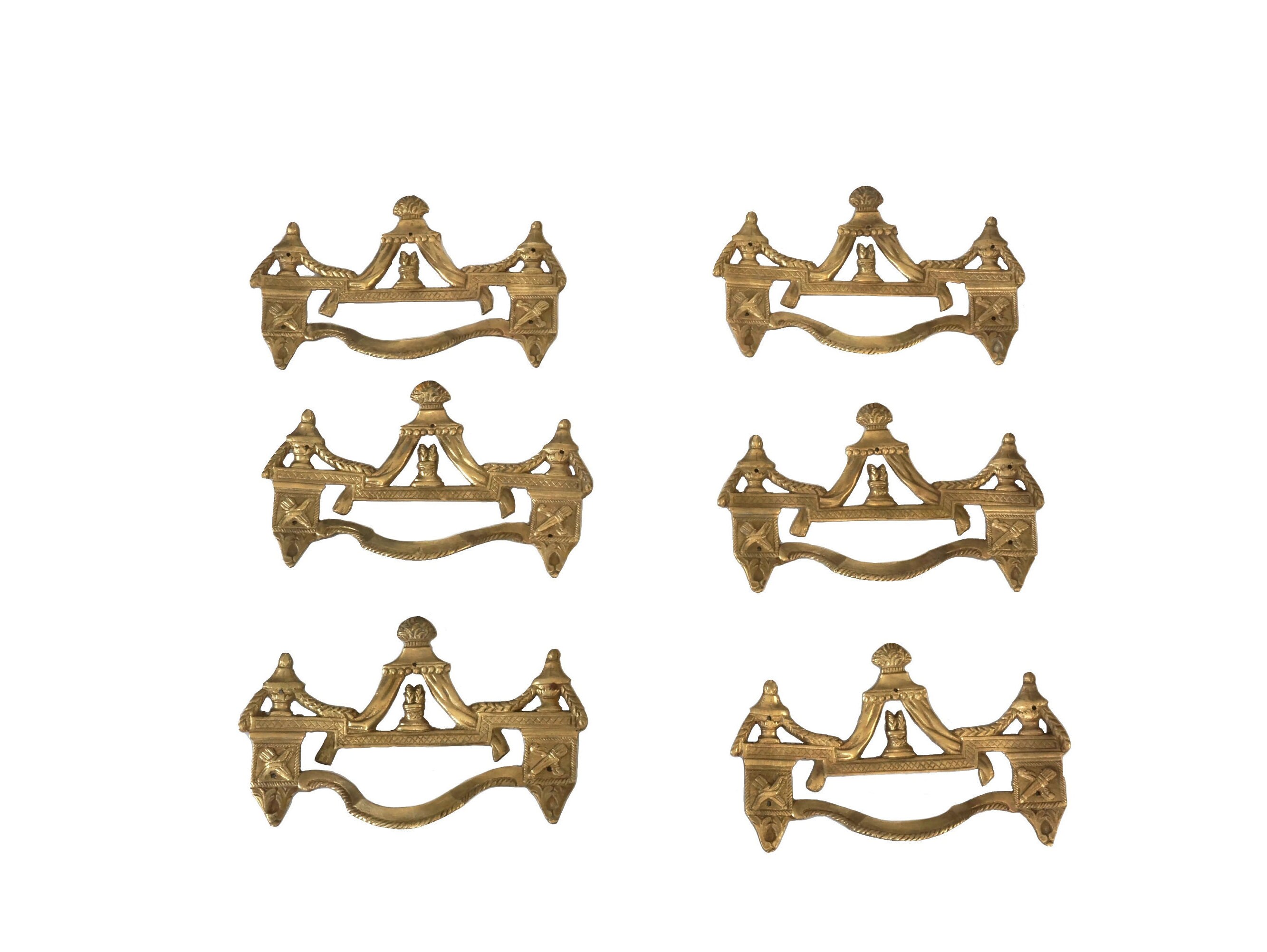 Antique French Bronze Drawer Pull Handles, Set of 6 Furniture Hardware
