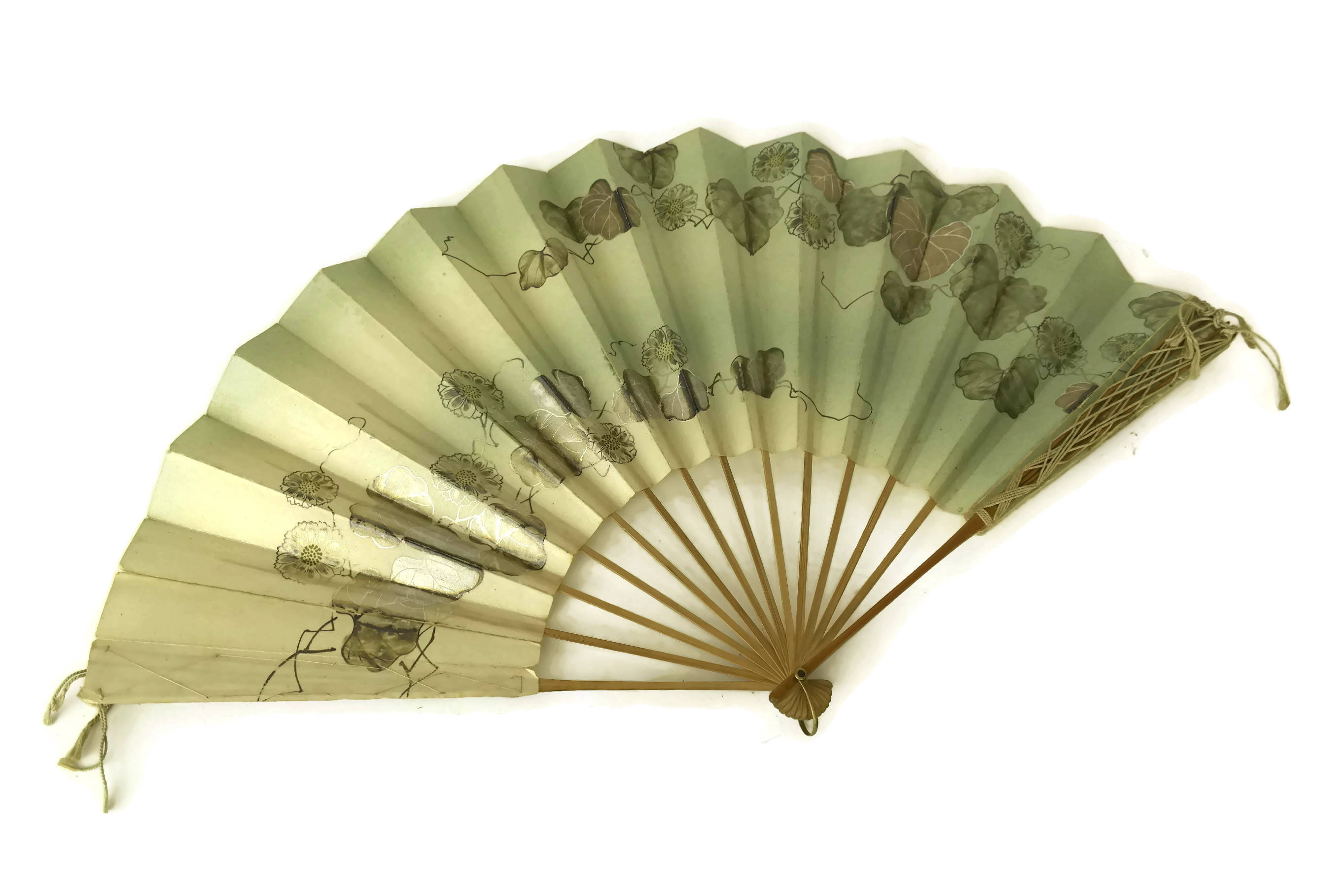 Antique Bamboo Folding Hand Fan. Hand Painted Paper Fan. Asian Fashion
