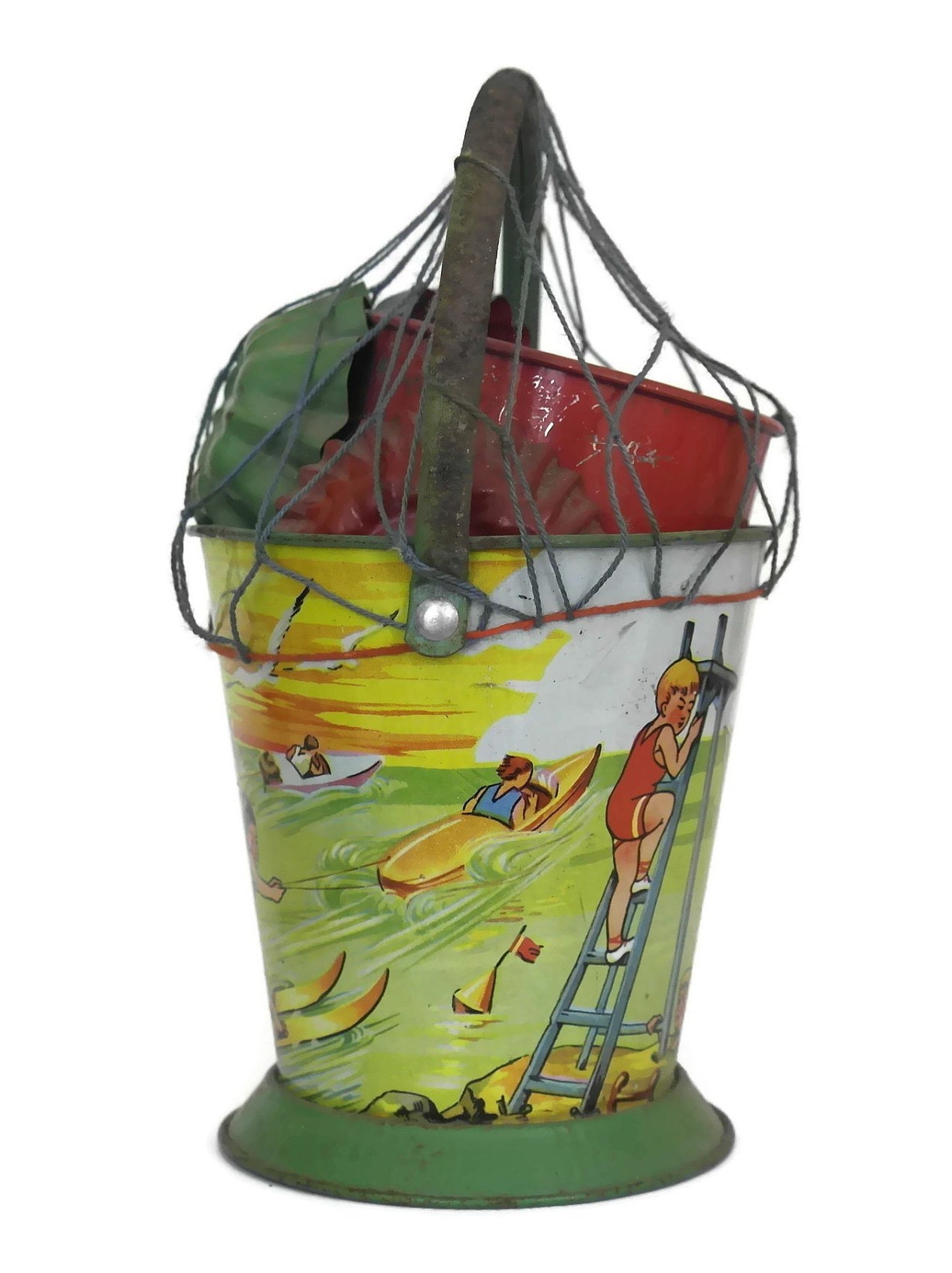 Vintage Beach Bucket and Sand Castle Mold Set