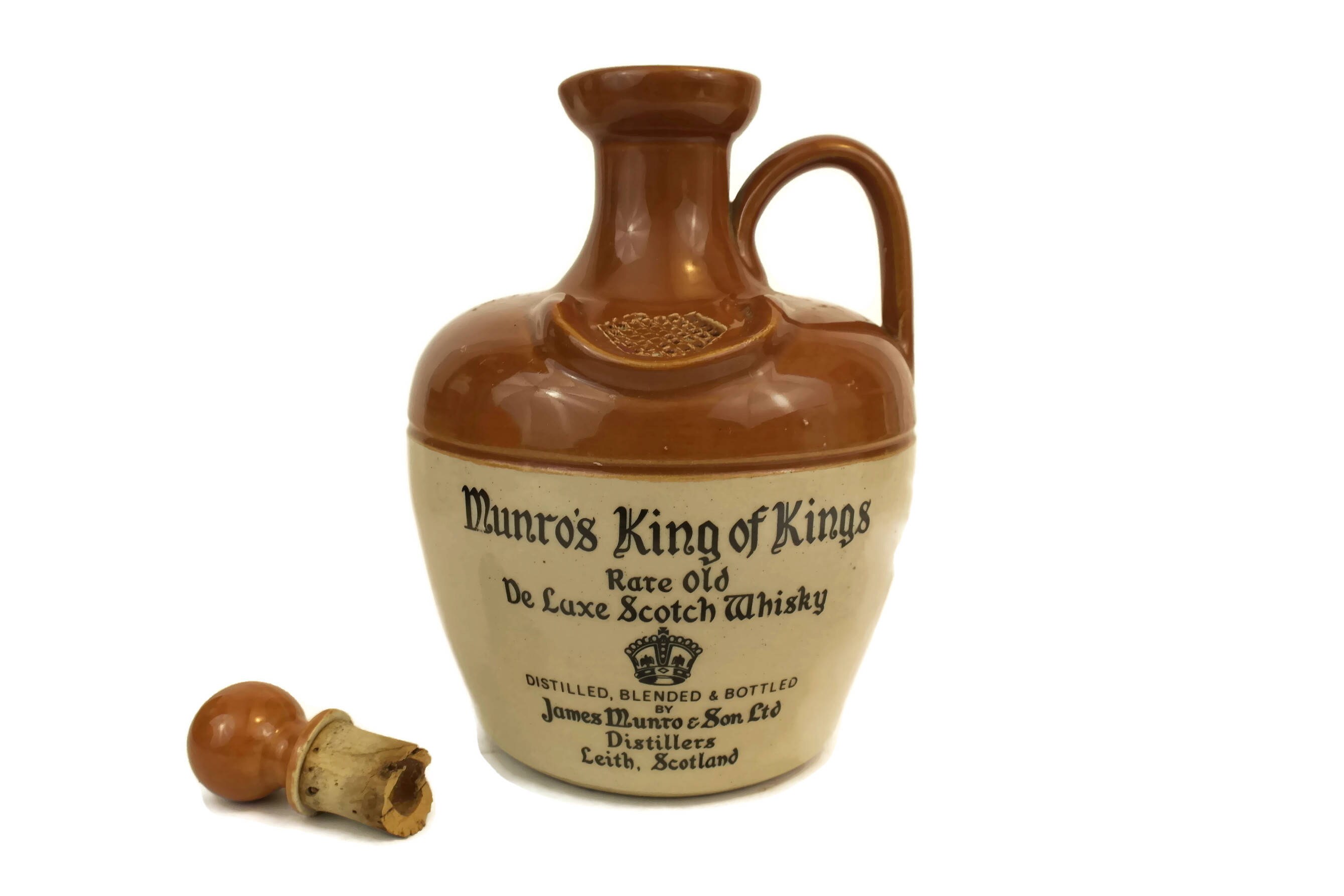 Vintage Scottish whiskey Stoneware Jug. TwoToned Handled Pottery