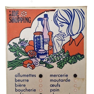 1970s French Kitchen Shopping List Reminder Board, Retro Vintage Wall Hanging Memo Plaque image 5