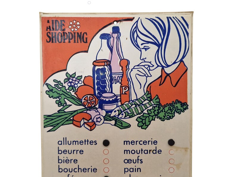 1970s French Kitchen Shopping List Reminder Board, Retro Vintage Wall Hanging Memo Plaque image 5