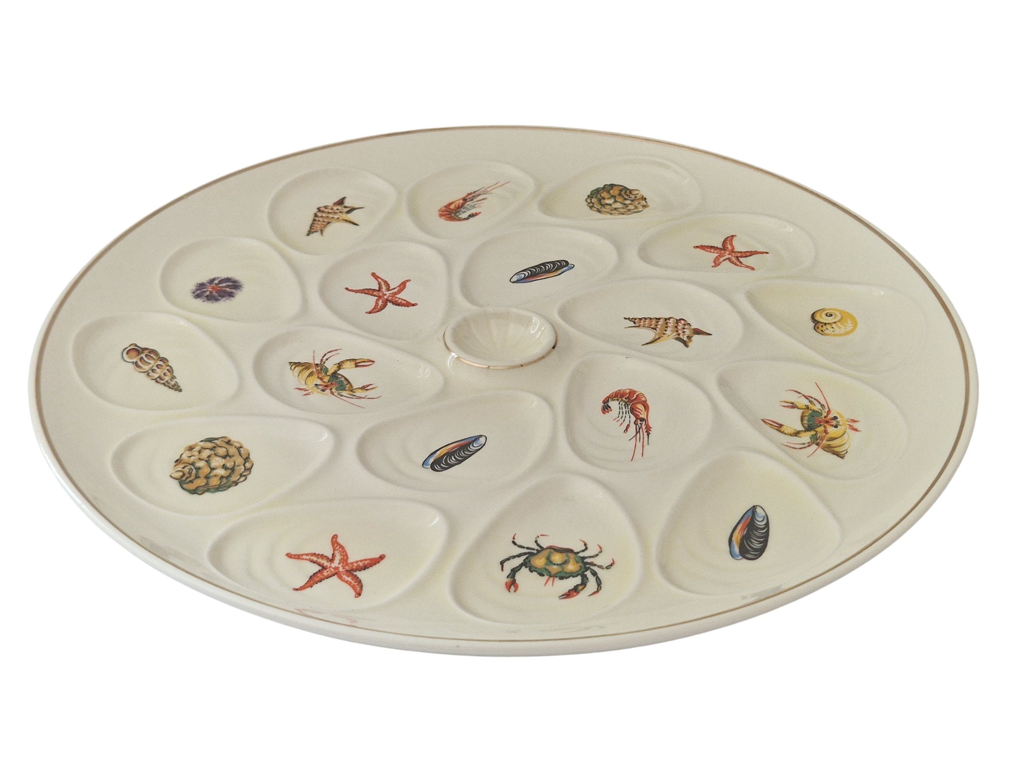 Large Ceramic Oyster Serving Platter with Seafood and Shellfish
