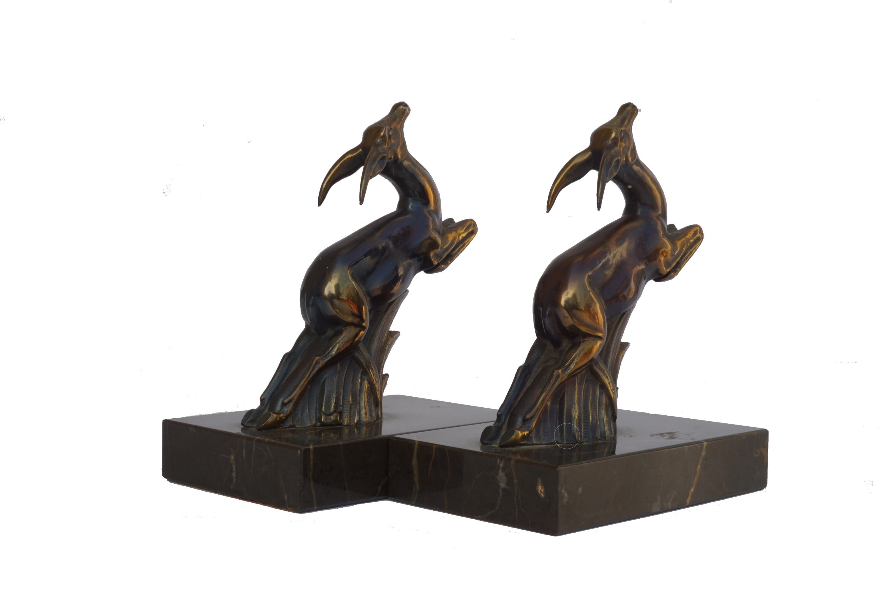 Art Deco Gazelle Figurine Bookends, French Antique Antelope Statues