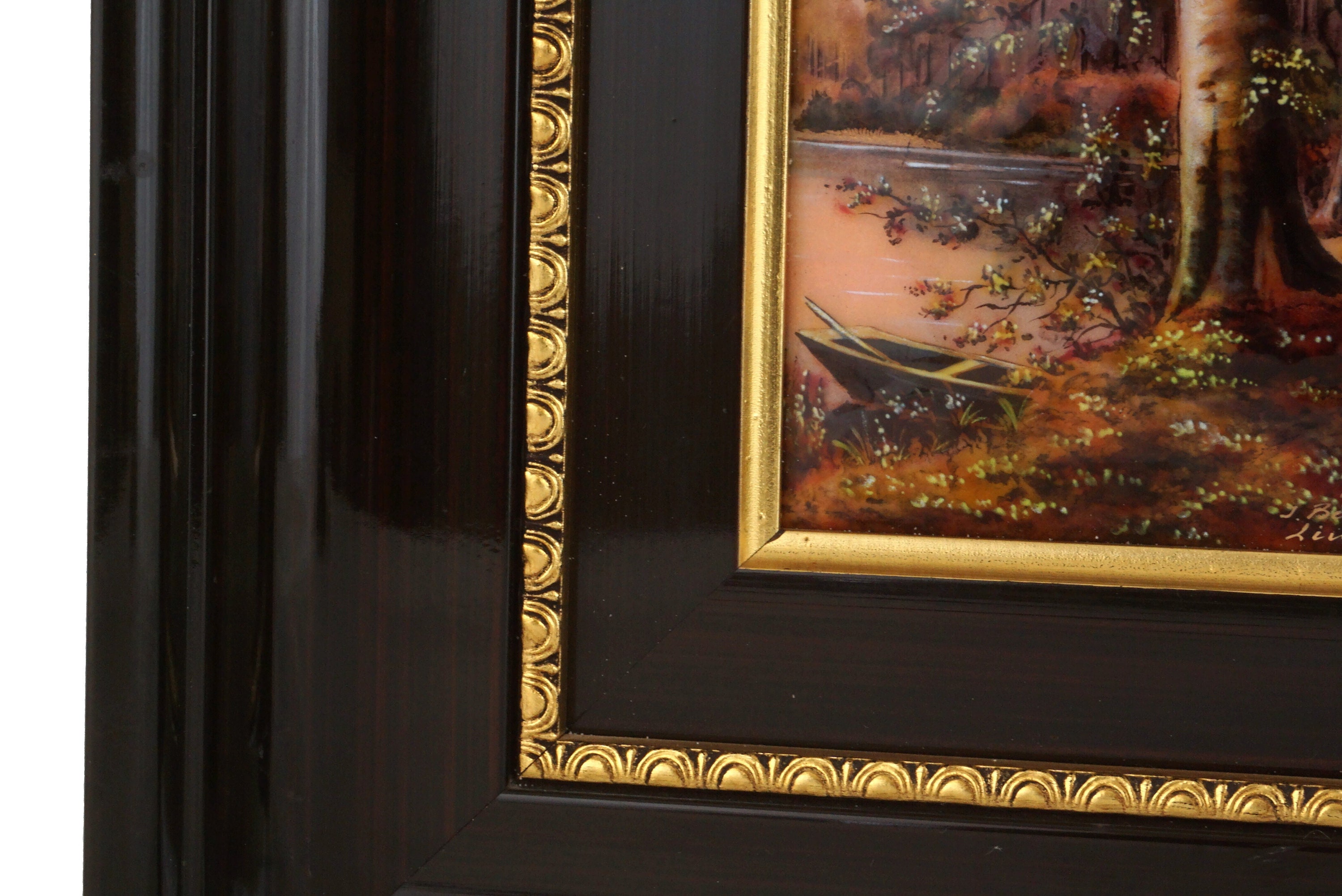 Hand Painted French Limoges Enamel Wall Art with River, Trees and