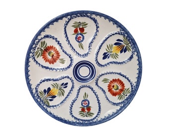 Henriot Quimper Pottery Oyster Plate, Hand Painted French Breton Faience with Flowers