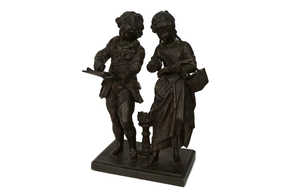 Antique Victorian Children Statuette French Boy and Girl image 4