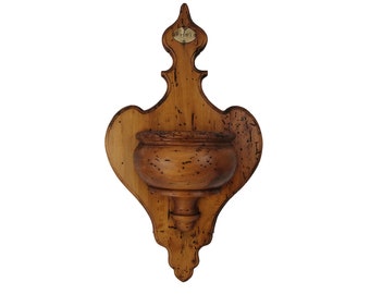 Antique French Wooden Church Holy Water Font Stoop, 19th Century Christian Home Decor