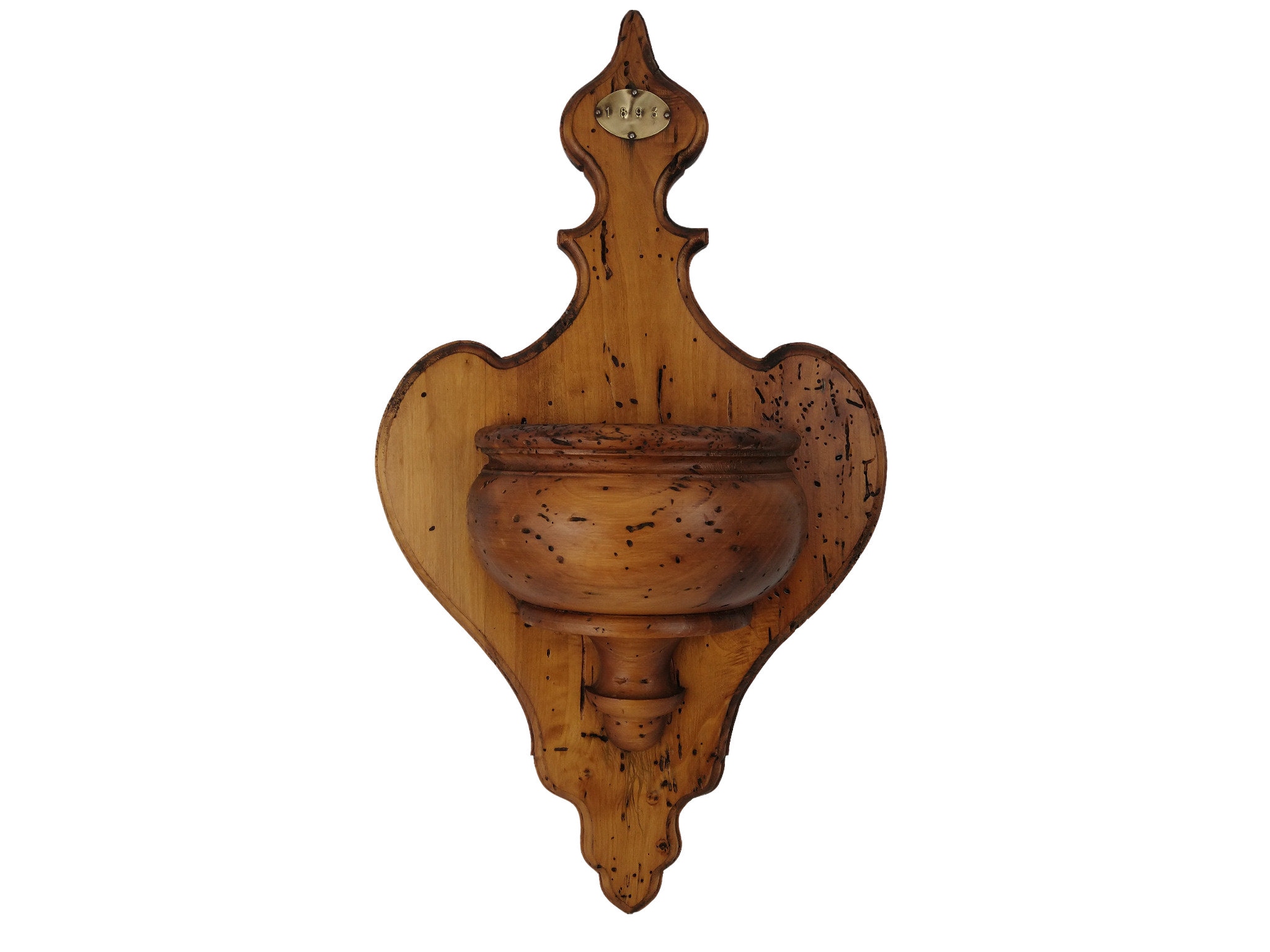 Antique Français Église en Bois d'eau Bénite Font Stoop, Décor Chrétien Du 19Ème Siècle