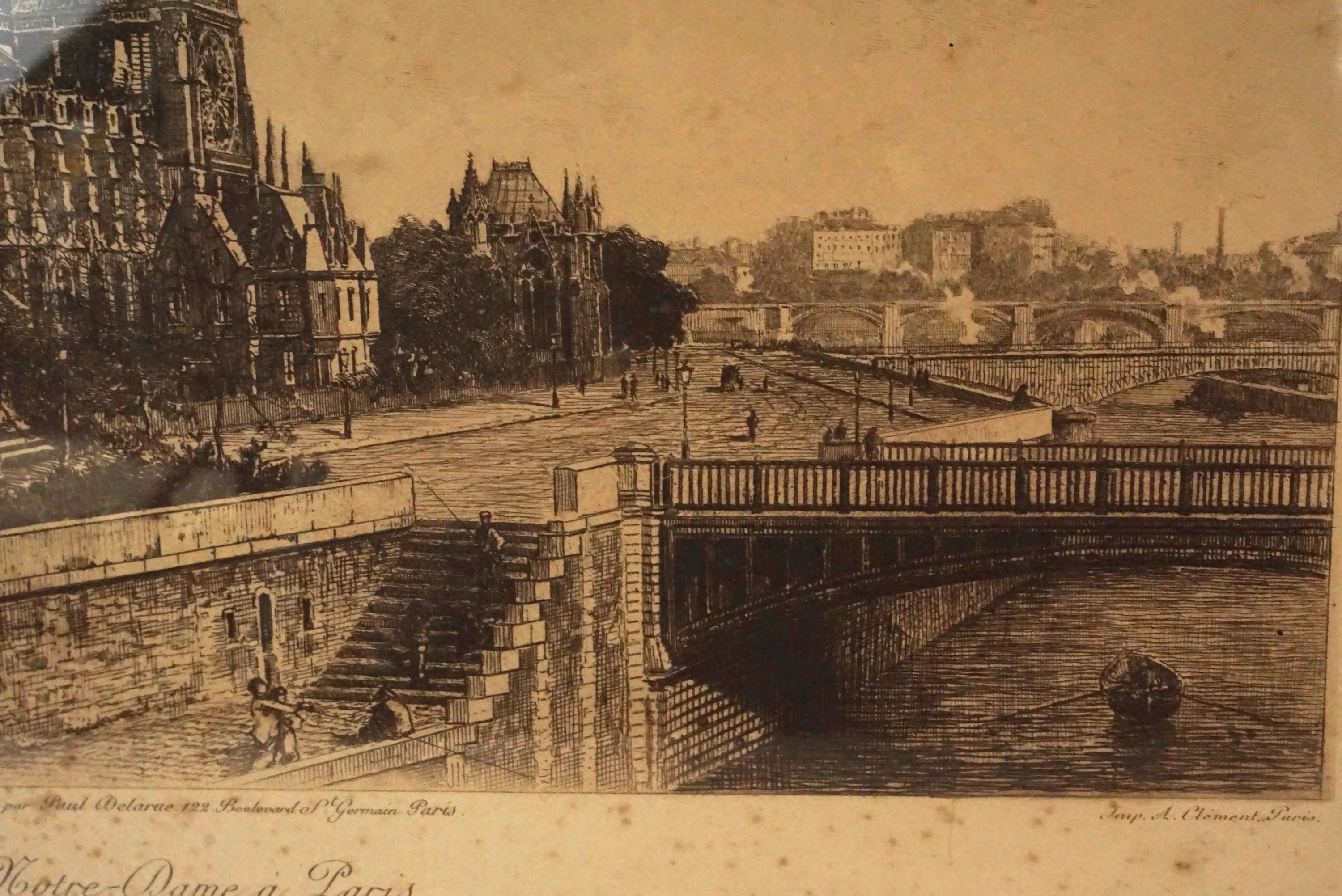 Antique French Notre Dame Etching by Lucien Gautier, Paris Cathedral Scene Art Print Souvenir