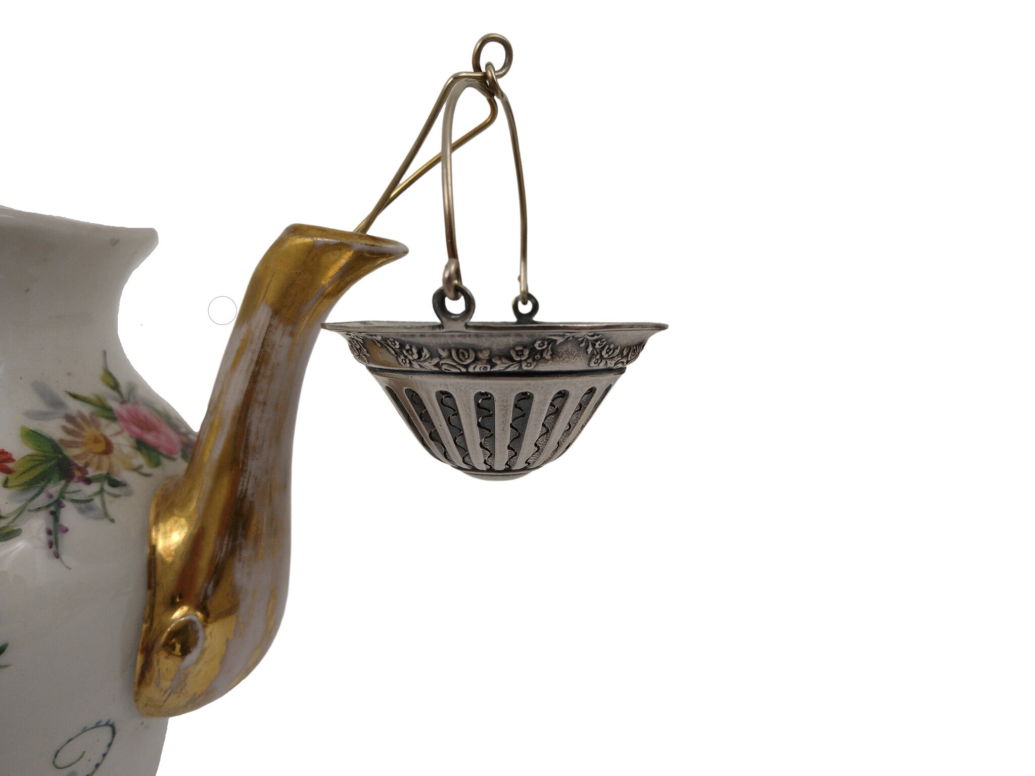 French Antique Silver Plated Teapot Spout Strainer Basket, Tea Lover Gifts