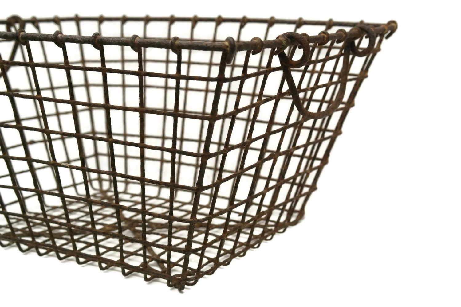 Industrial Antique Metal Locker Basket. Rustic French Mussel Basket.