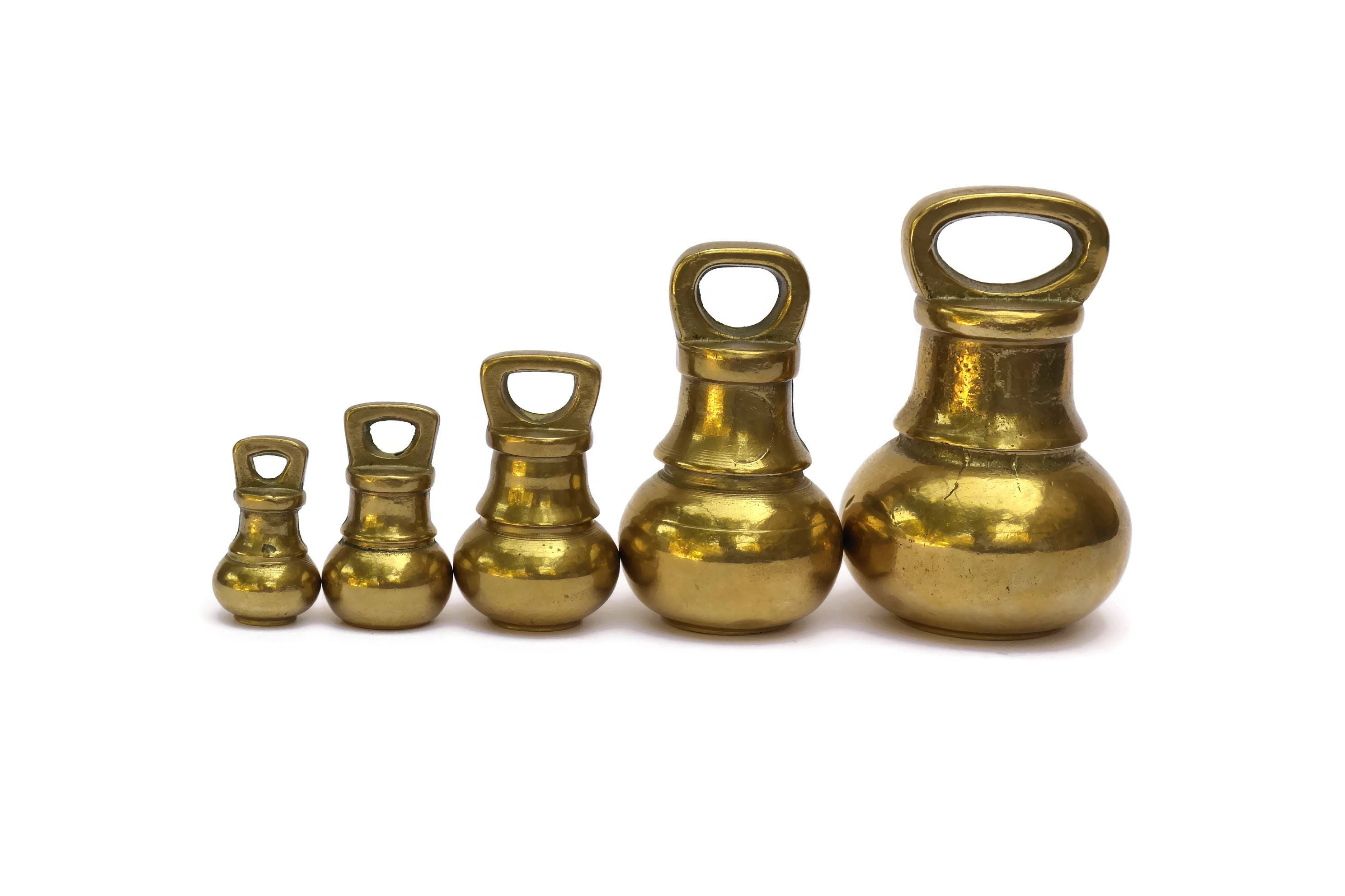 Vintage Brass Bell Weights. Set of 5 Kitchen Scale Weights. French