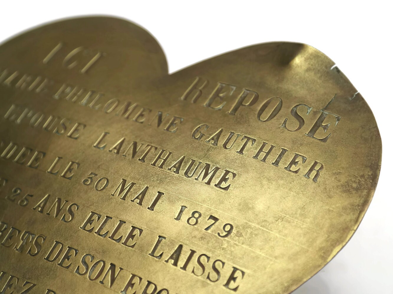 Antique Bronze Heart Grave Marker. French Memorial Plaque. Antique