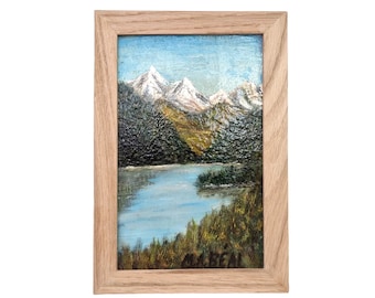 Alpen bergen en meer olie landschap schilderij, originele ondertekende berglandschap kunst aan de muur