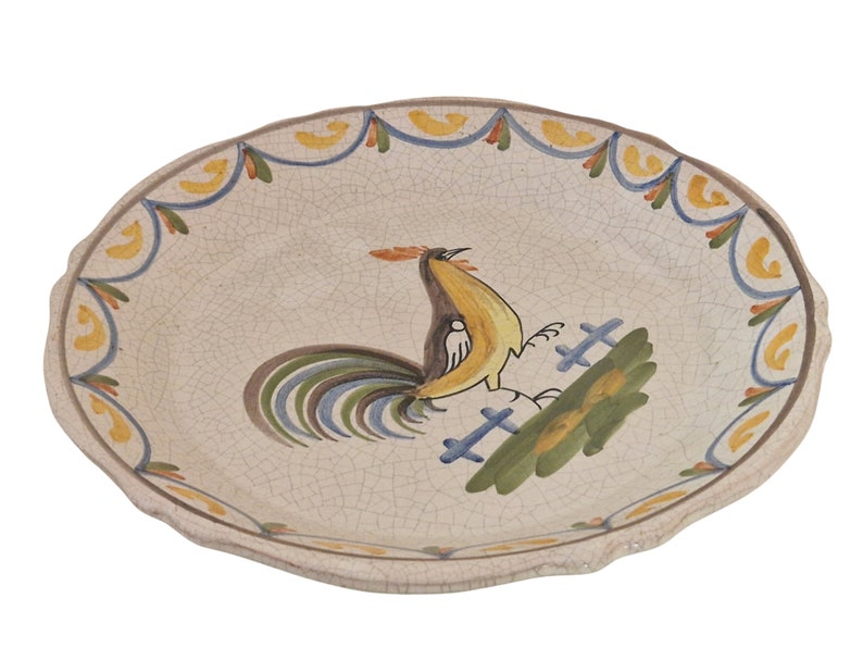Hand Painted French Ironstone Rooster Plate