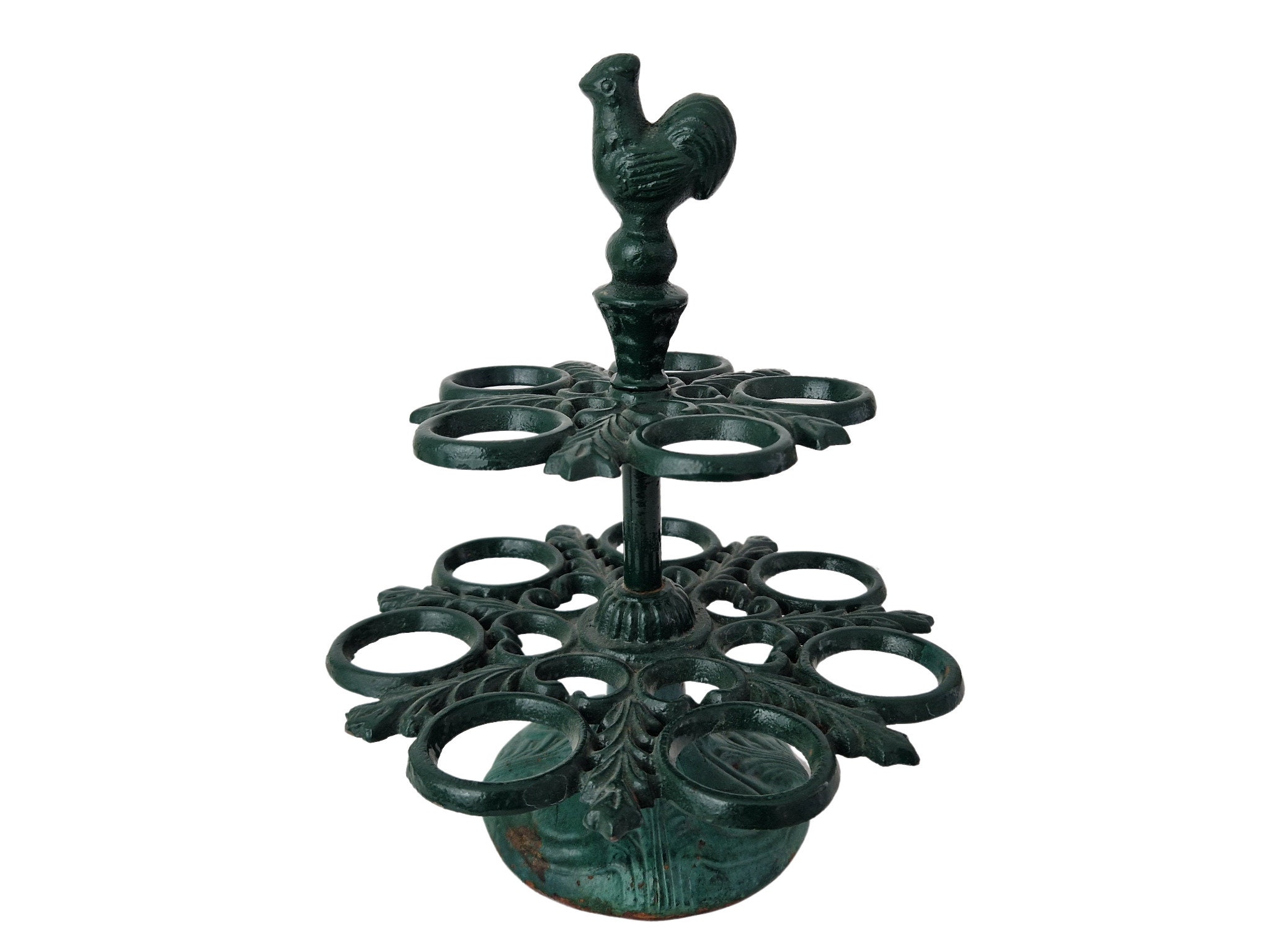 Vintage Cast Iron French Hen Egg Holder Rack, Rustic Kitchen Storage