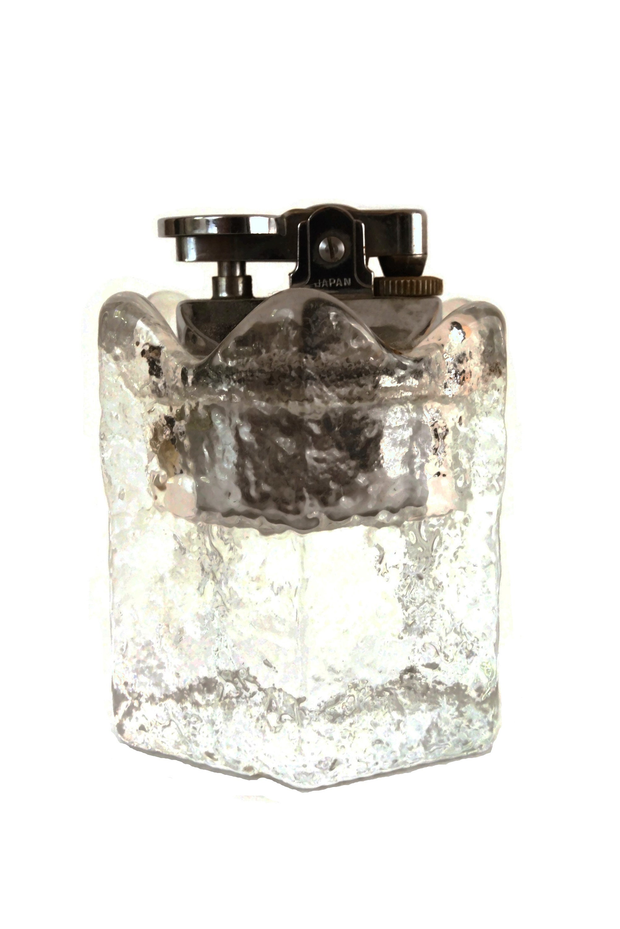 Vintage Genuine Rock Crystal Lighter, Japanese Retro Ice Cube Glass Table Lighter, Scandinavian