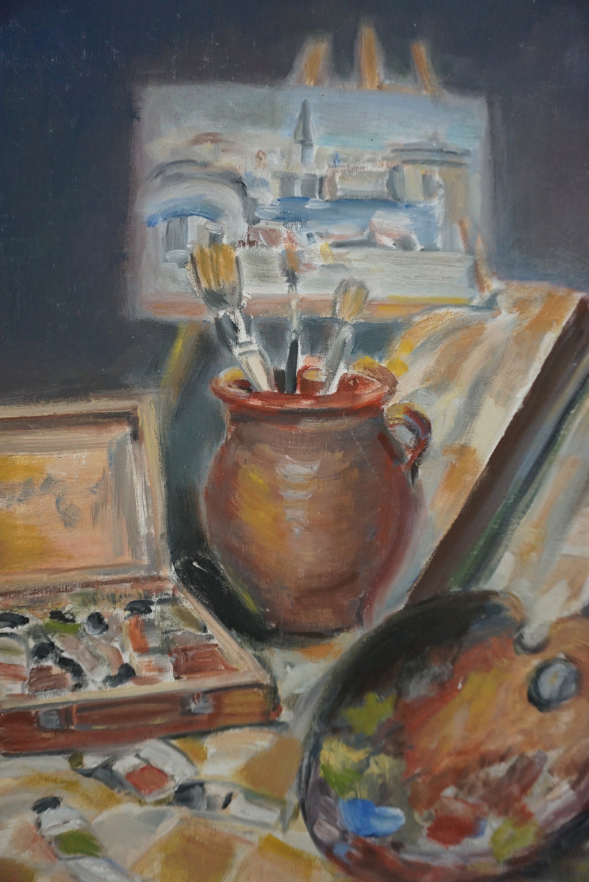 French Artists Studio Oil Painting, Original Art Wall Decor Gift For