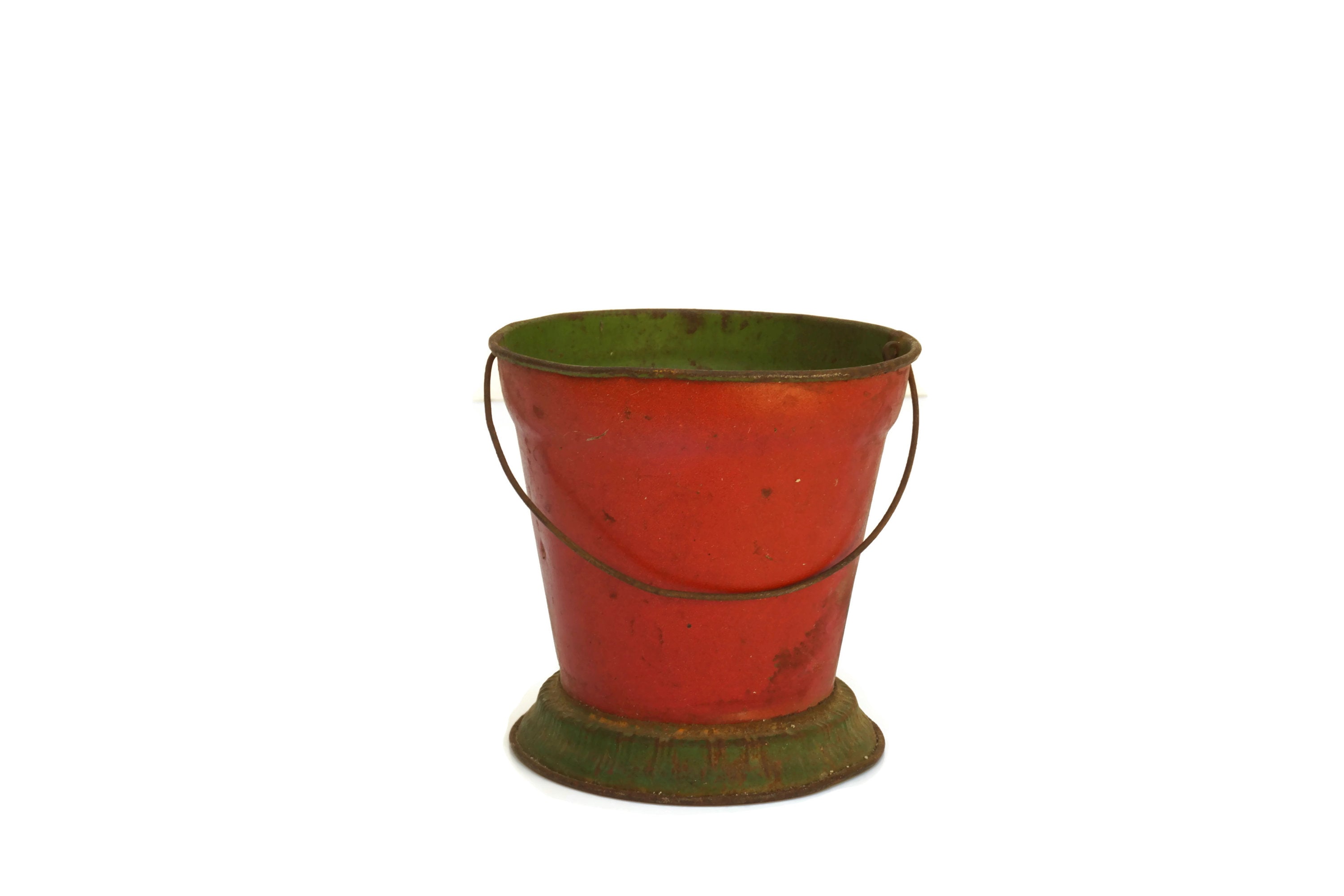 Antique Tin Beach Bucket Set, French Tole Sand Pail Sand Box Toys