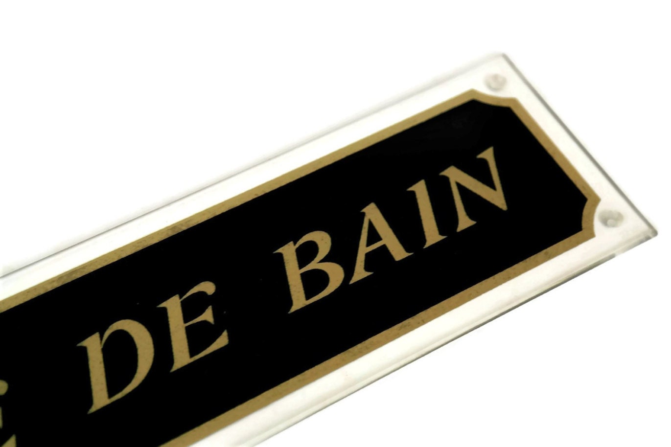 French Bathroom Door Sign. Vintage Black and Gold Salle de Bain Sign.